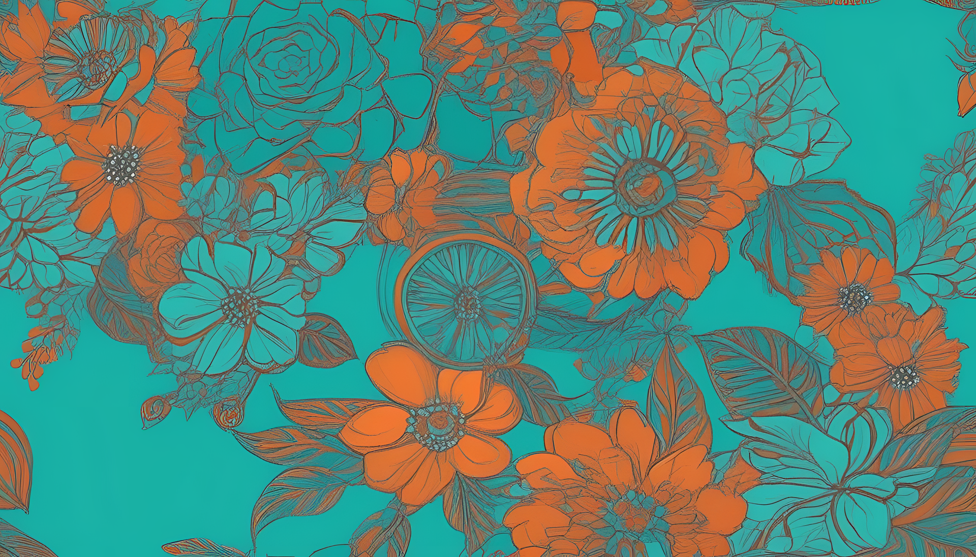 Vibrant turquoise and orange abstract artwork.