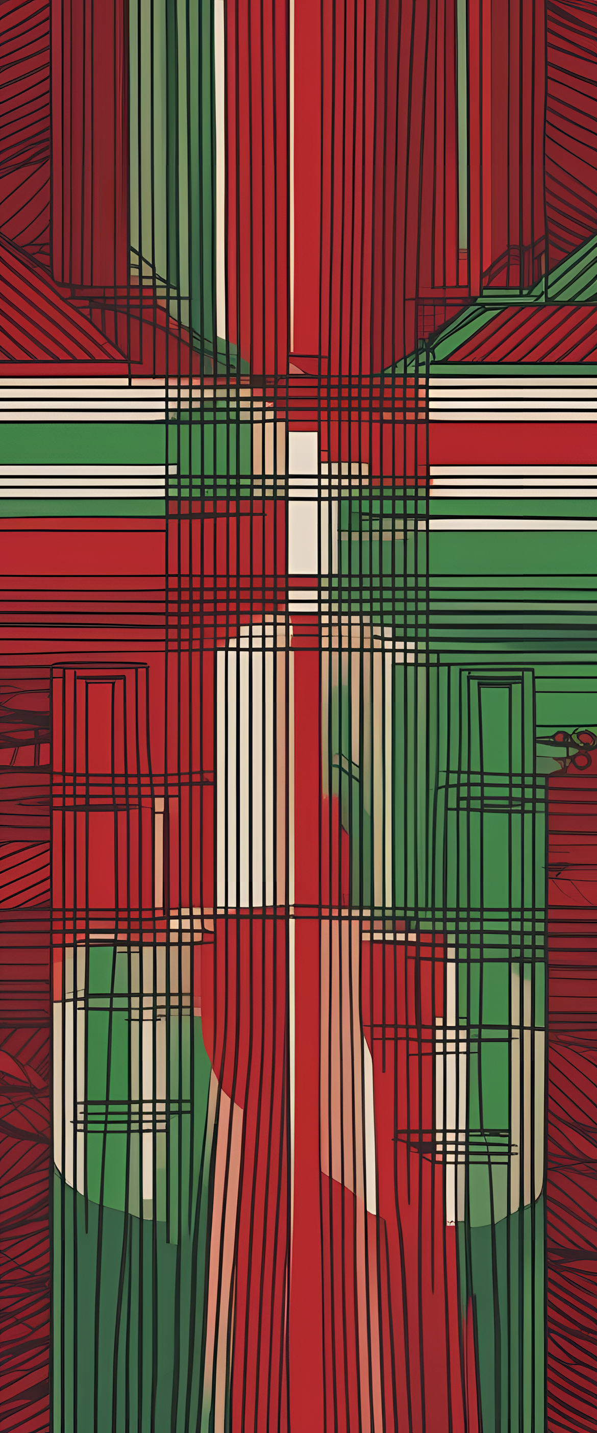 Abstract red and green cross pattern phone wallpaper.