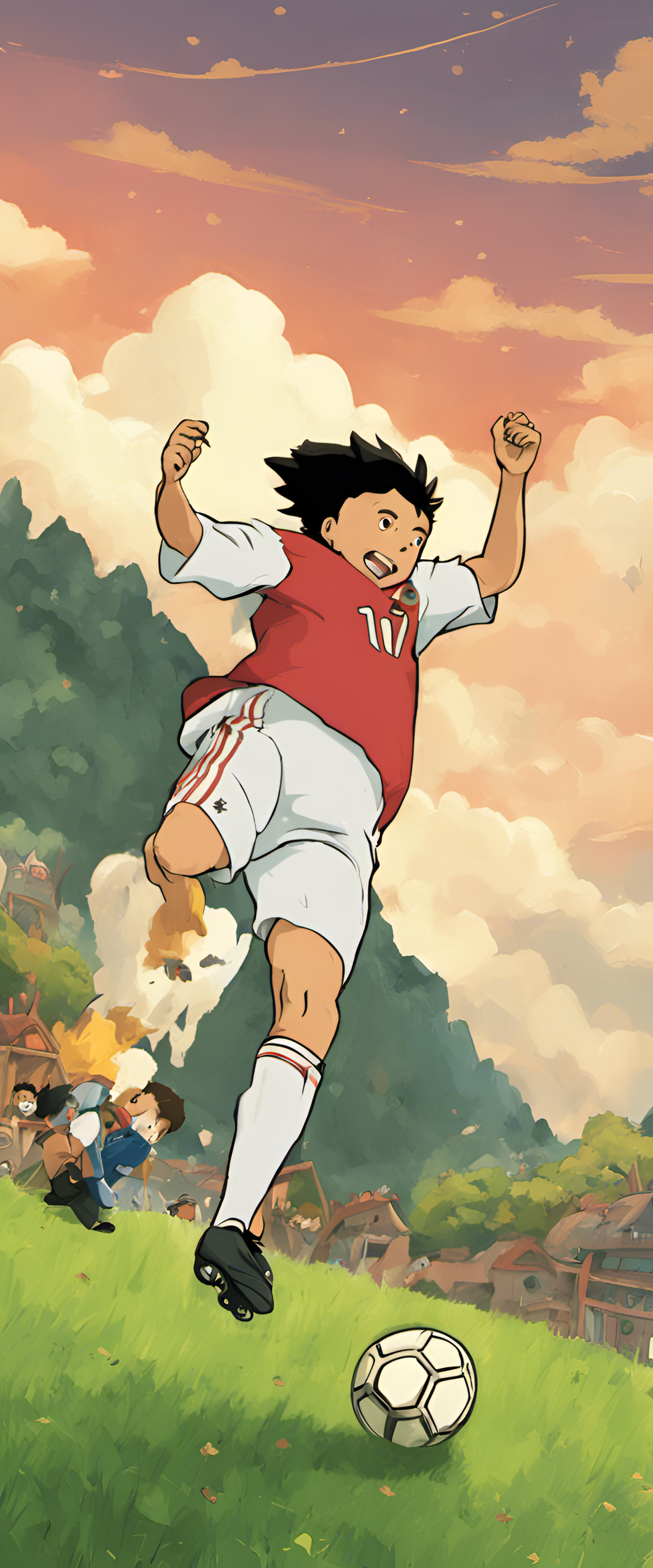 Cristiano Ronaldo in Studio Ghibli-style phone wallpaper.