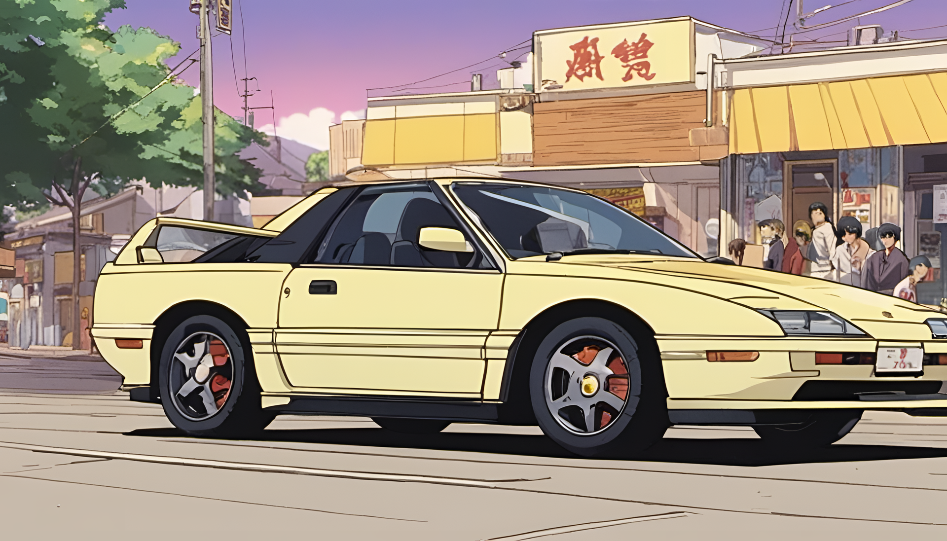 1990s anime-inspired car in a vibrant and energetic wallpaper.