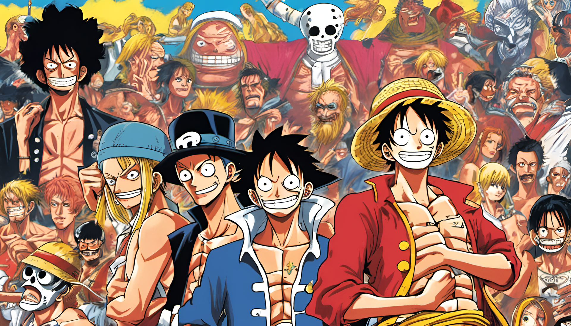 1980s One Piece wallpaper featuring vibrant colors and iconic characters.