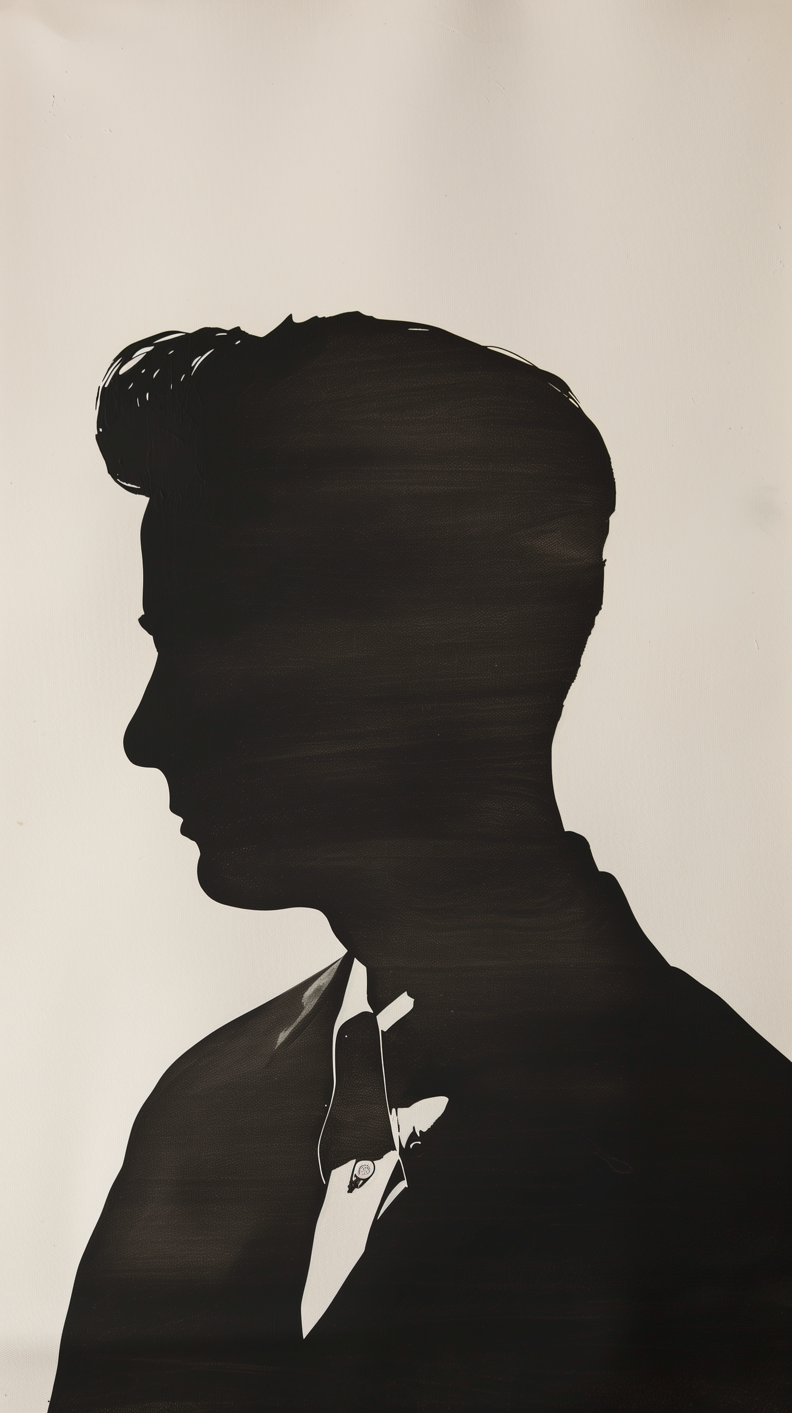 Silhouette of a preppy man, depicted in black and white, side profile with slicked-back hair and dressed in a formal outfit. HD phone/iPhone wallpaper.