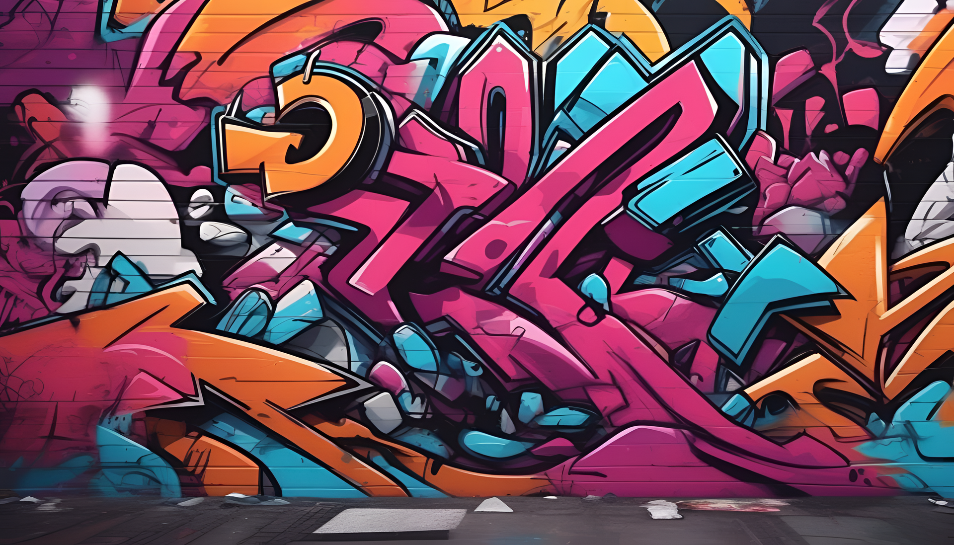 Colorful graffiti art on a detailed background.