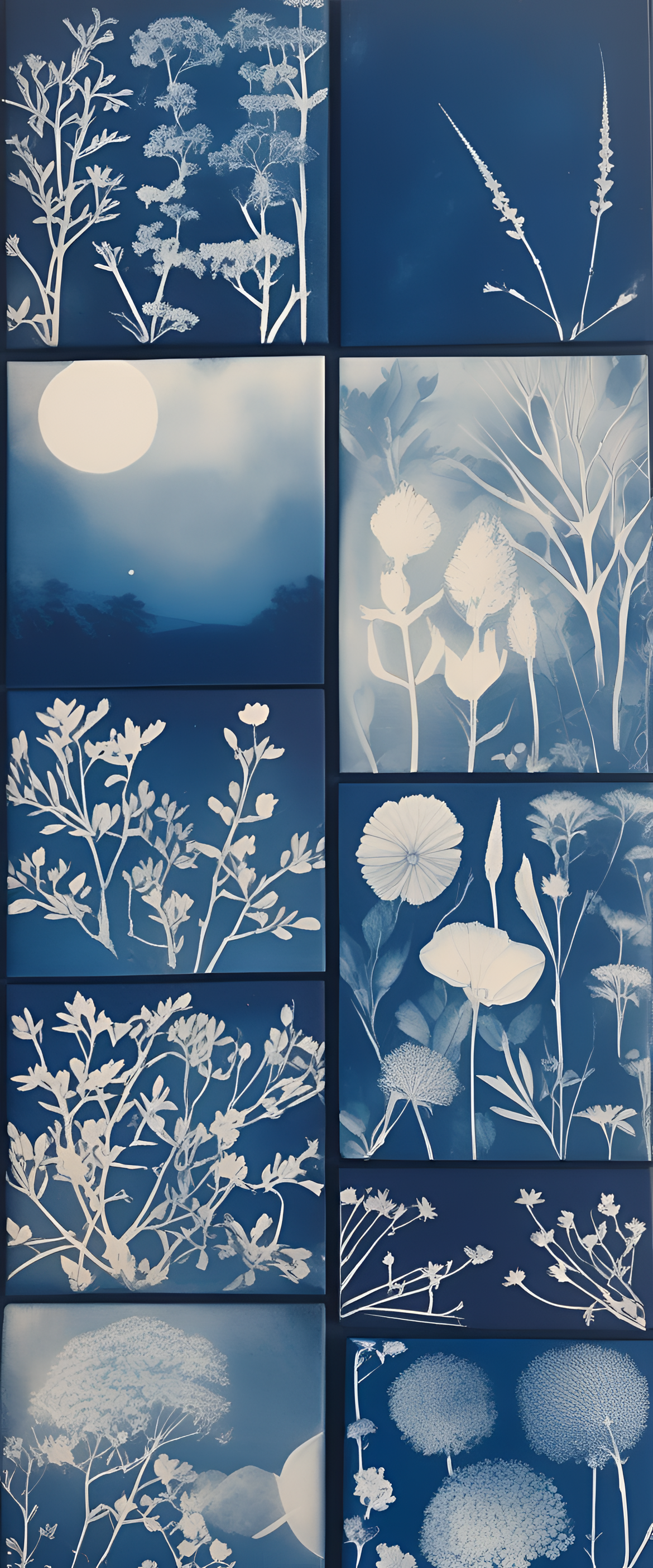 Aesthetic cyanotype-inspired phone wallpaper.