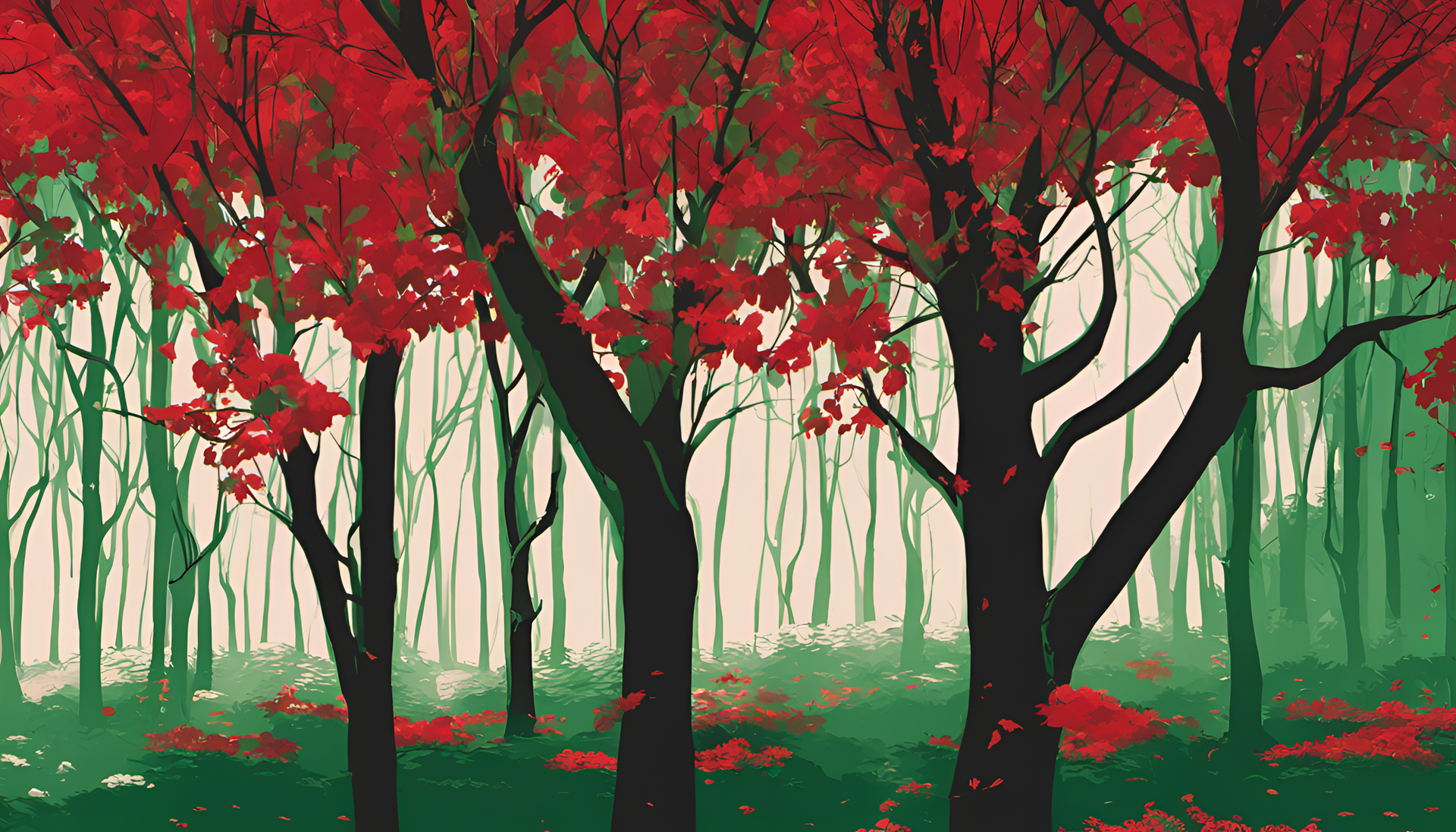 Vibrant red and green colors create an aesthetic artwork.