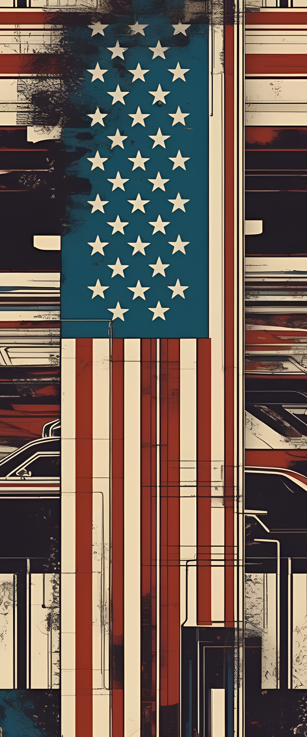 70's sci-fi inspired American flag wallpaper.