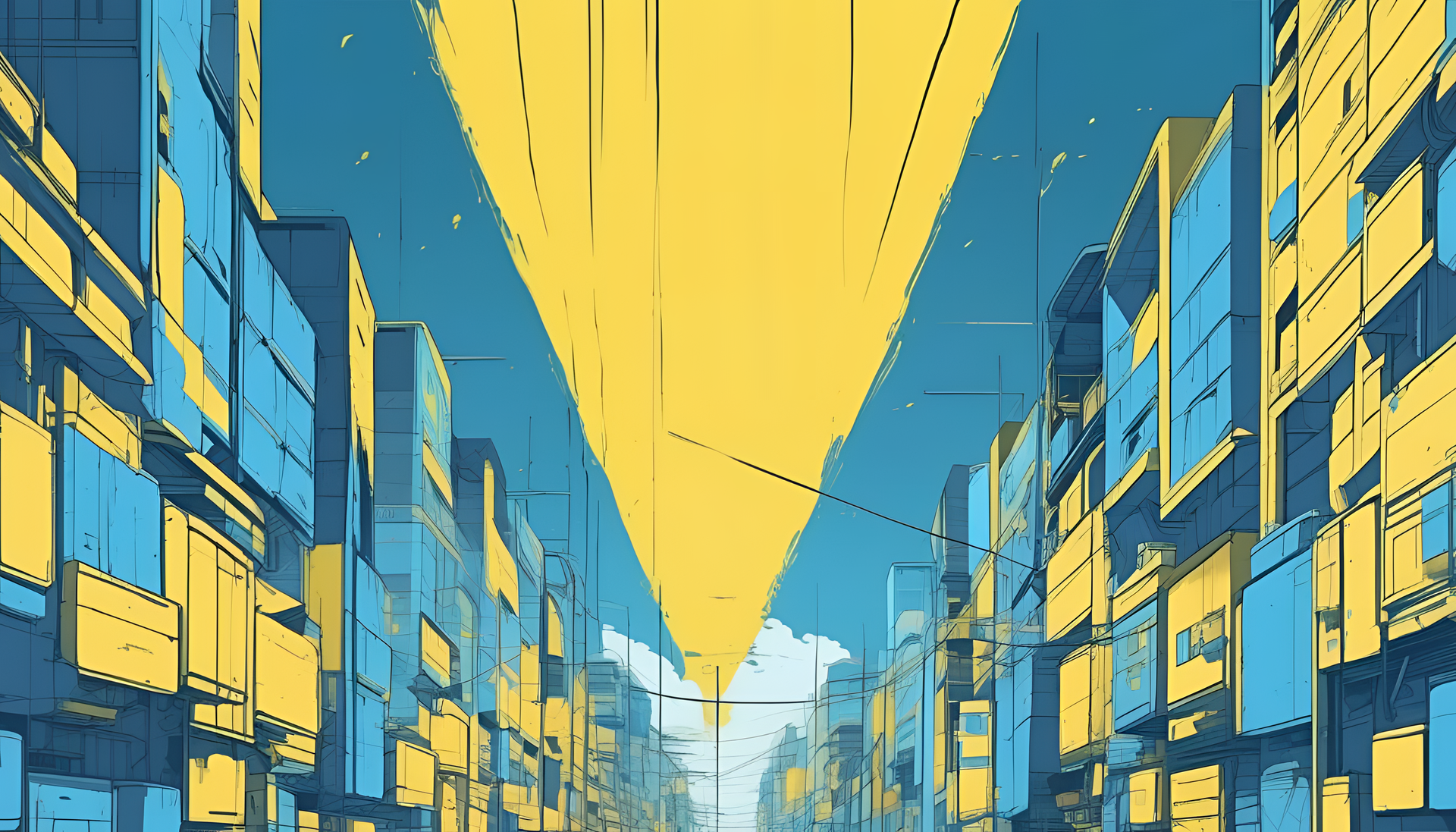 Anime-inspired blue and yellow gradient background.