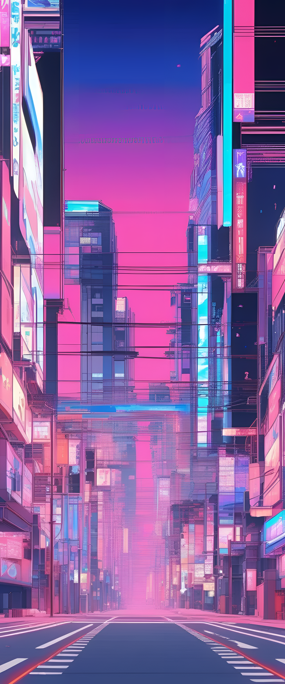 Abstract glitched anime background for phone wallpaper.