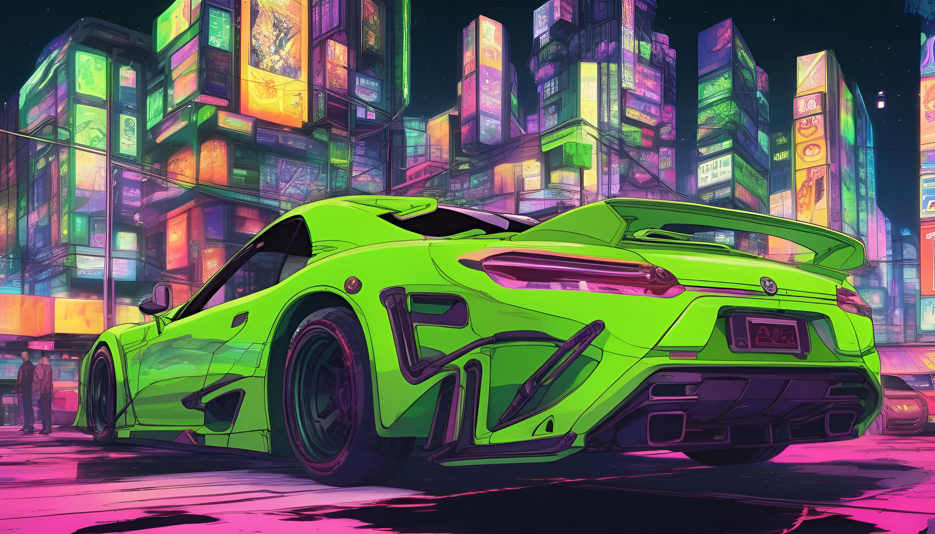 Anime-inspired wallpaper featuring vivid acid green hues.