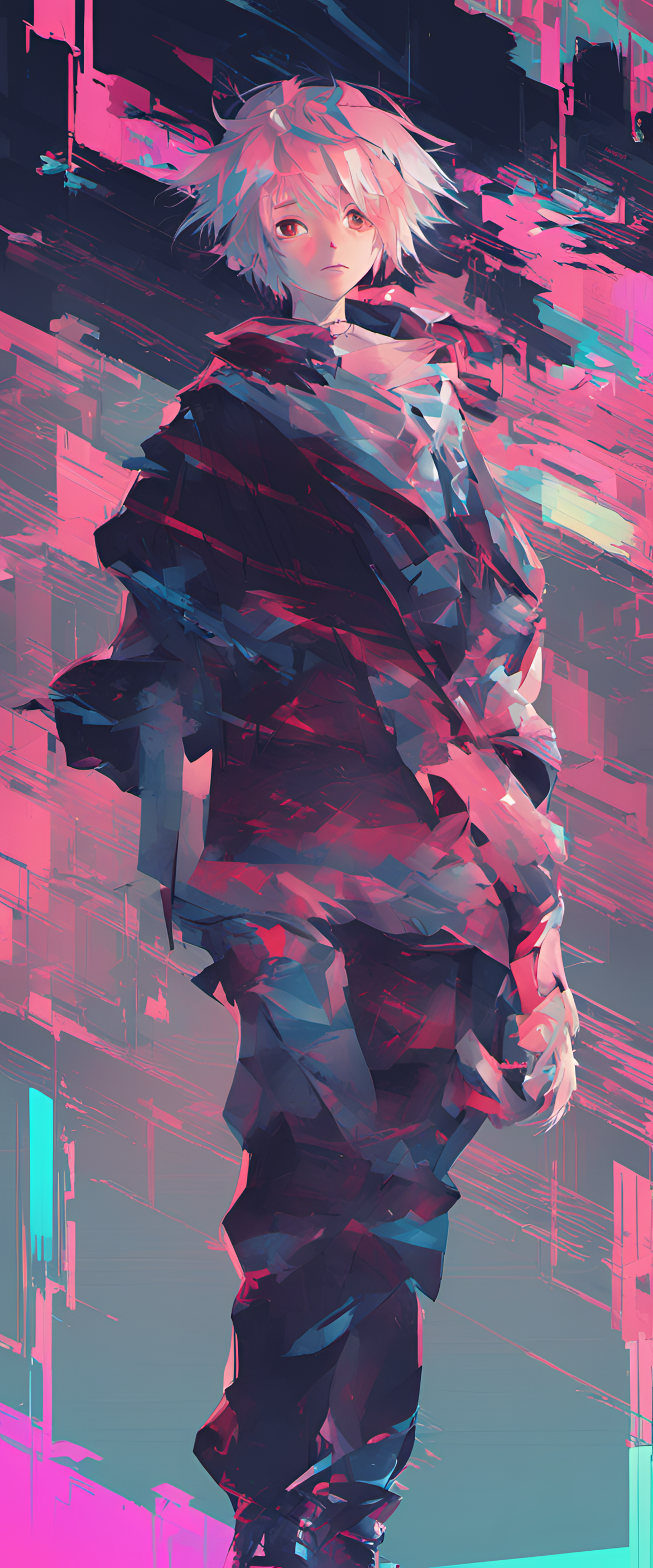 Colorful glitch art featuring an anime-inspired design.