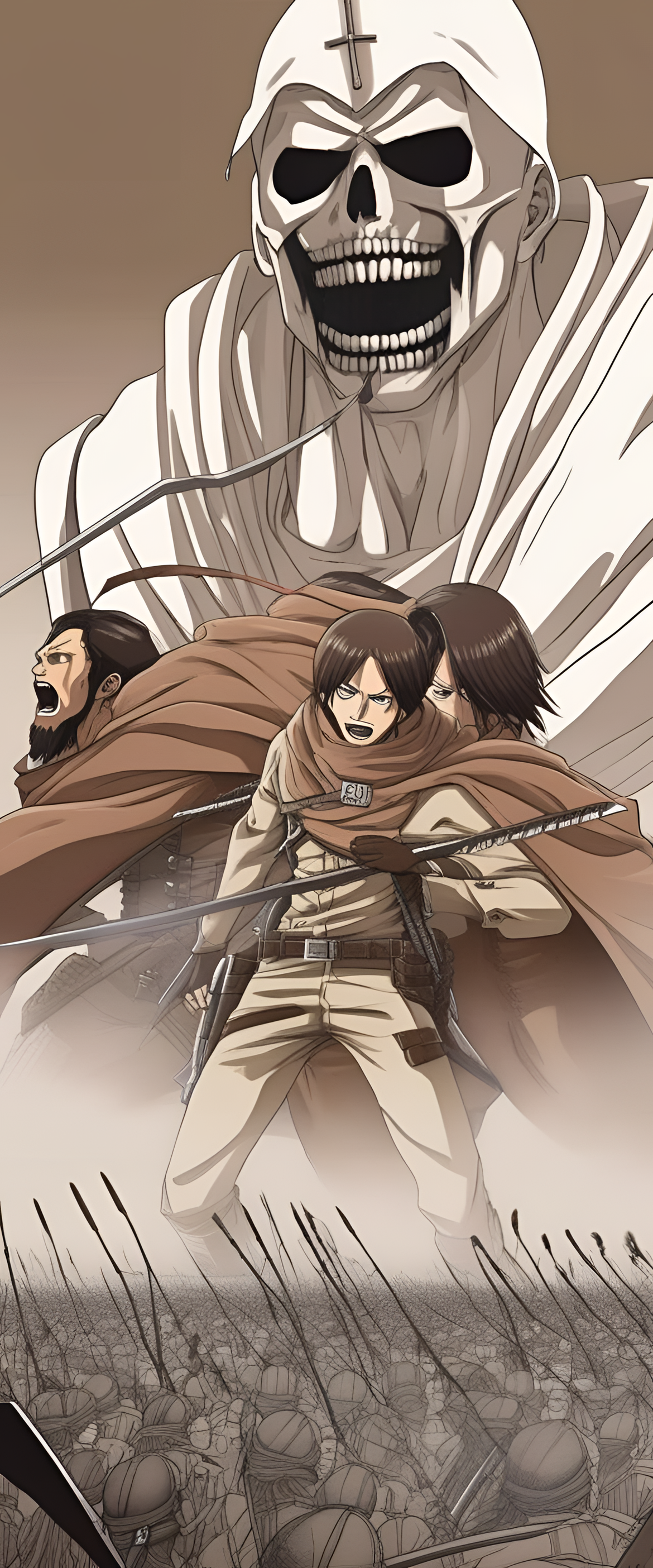 Funny Attack on Titan wallpaper featuring characters in a light-hearted scene.