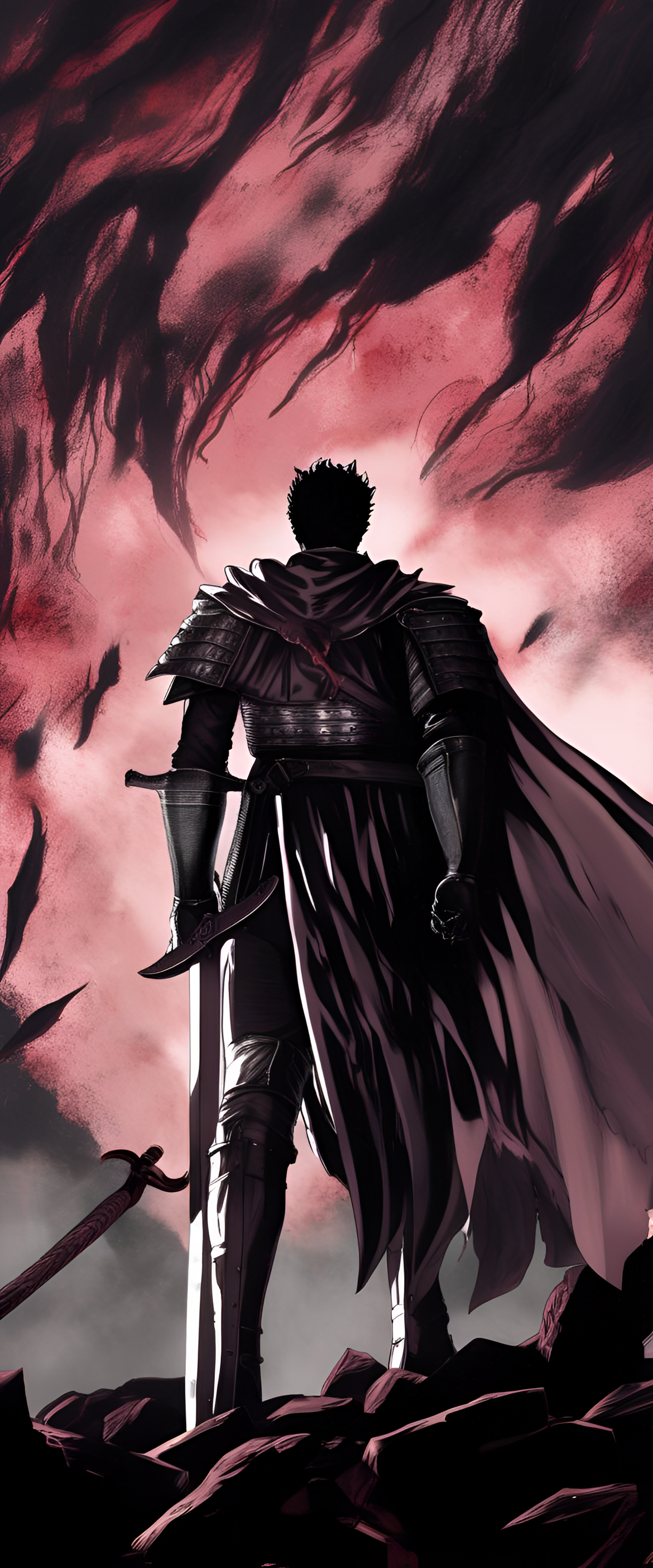 Dark and intense digital artwork portraying the world of Berserk.