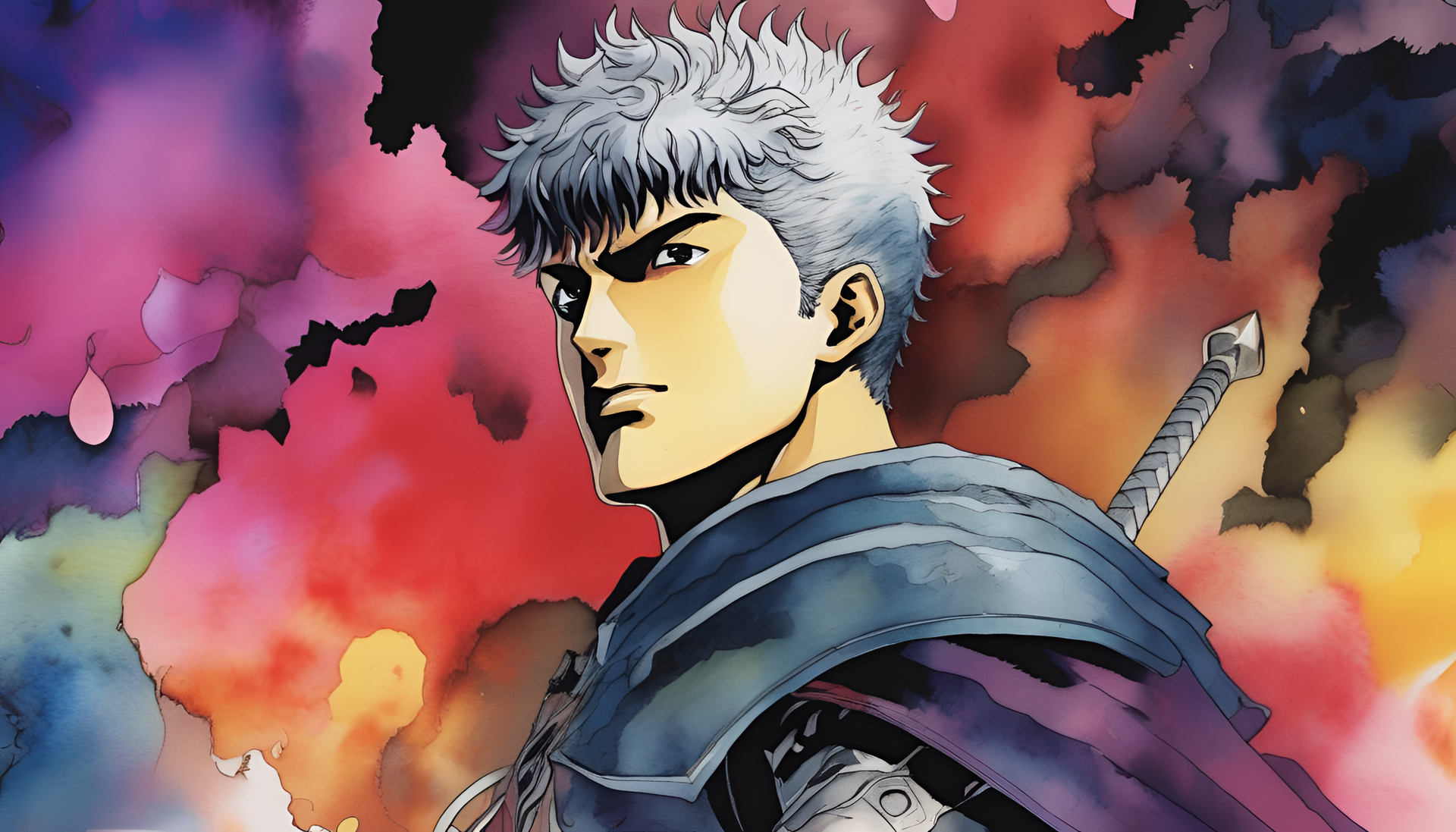 Colorful watercolor artwork inspired by Berserk