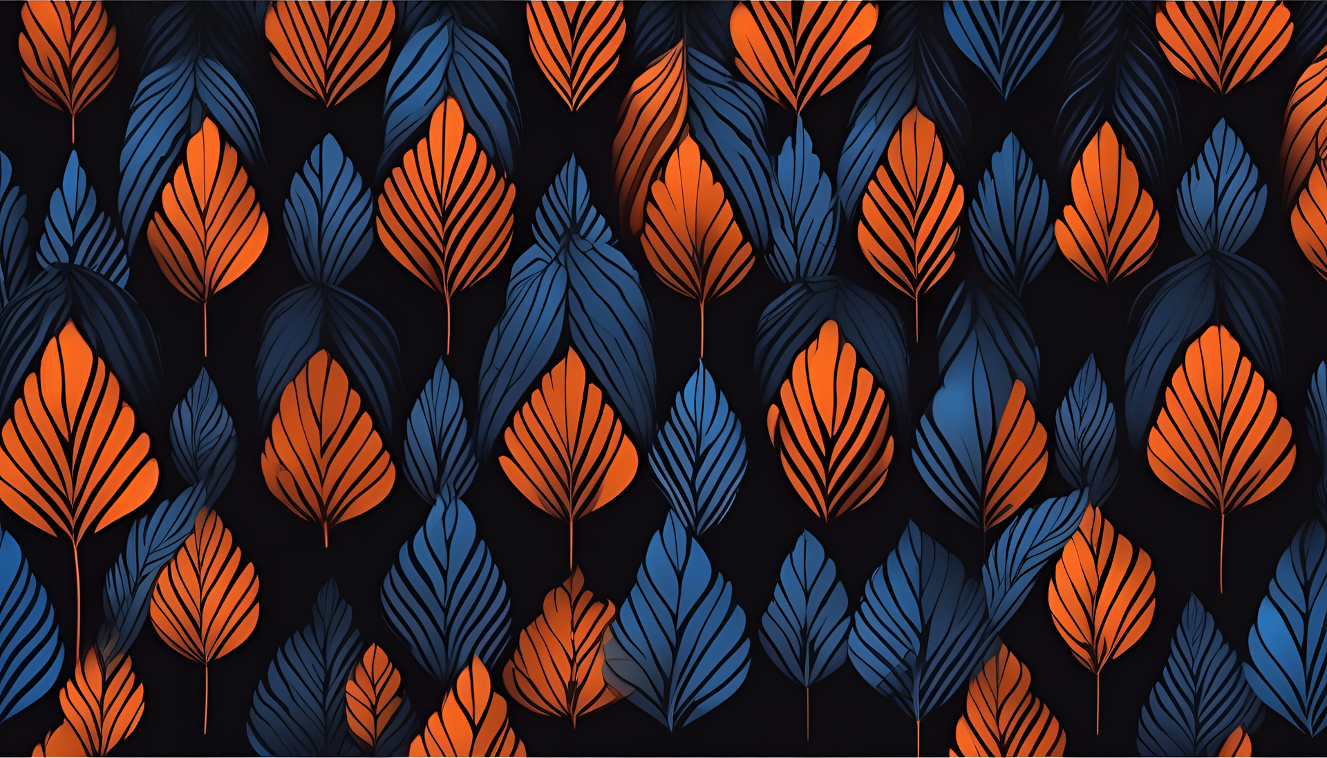 Vibrant blue and orange colors on a sleek black background.