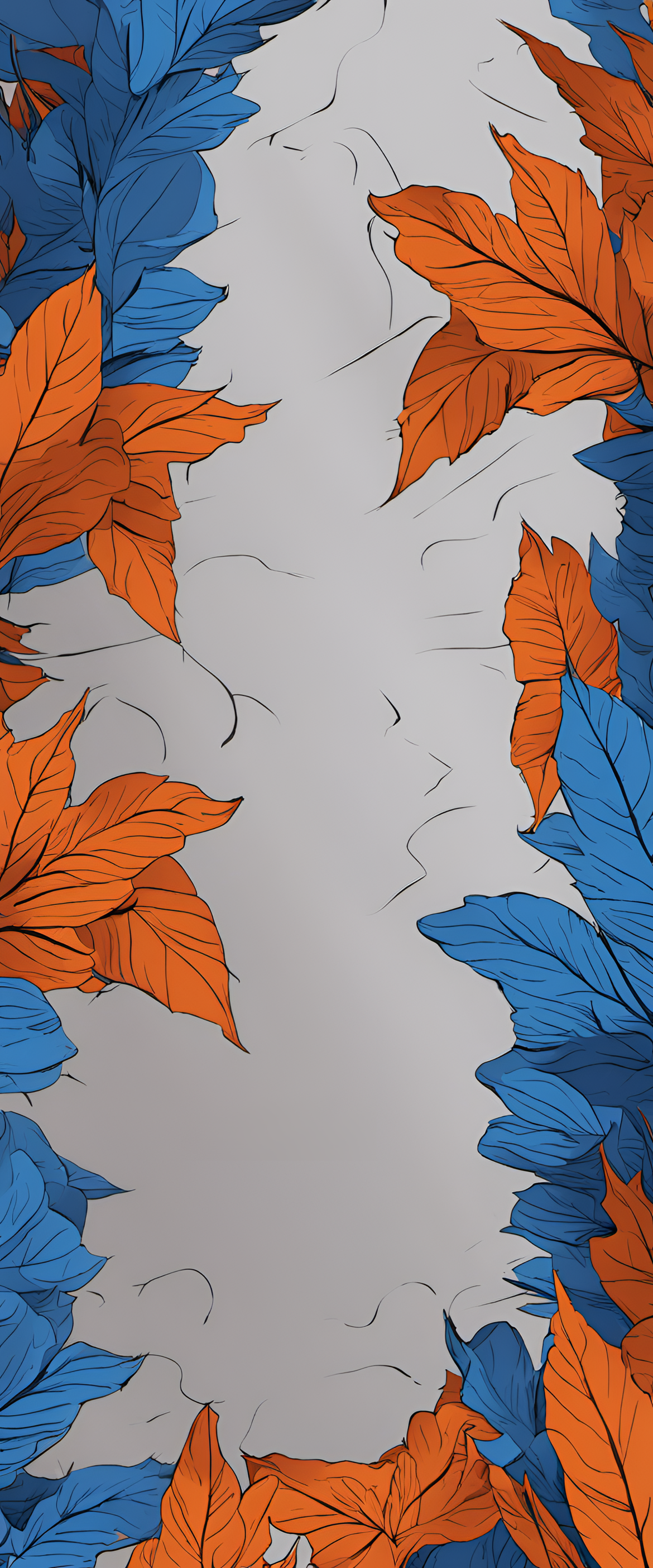 Blue and orange abstract design with fluid shapes.