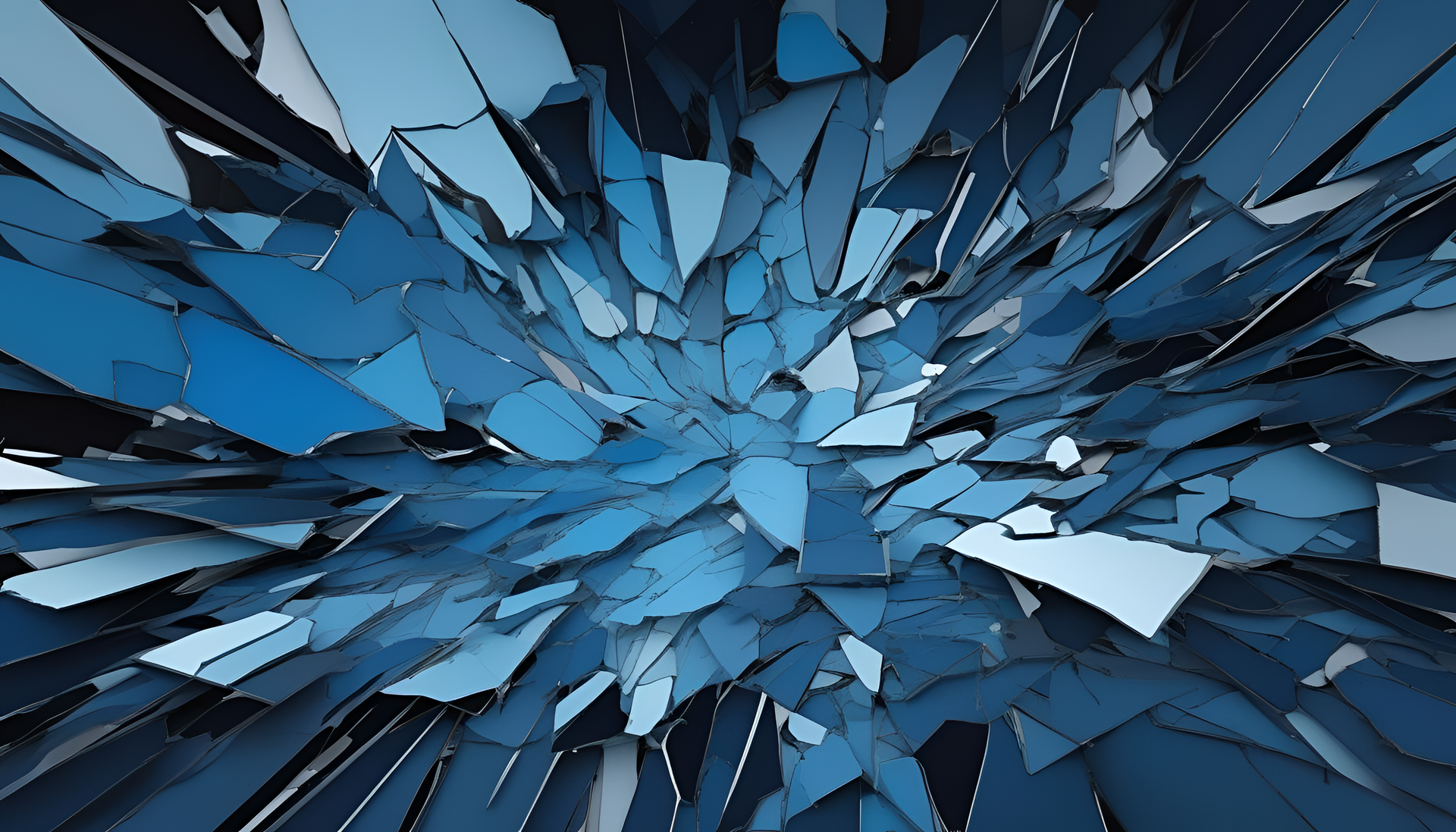 Colorful abstract shattered glass pattern in various shades of blue.