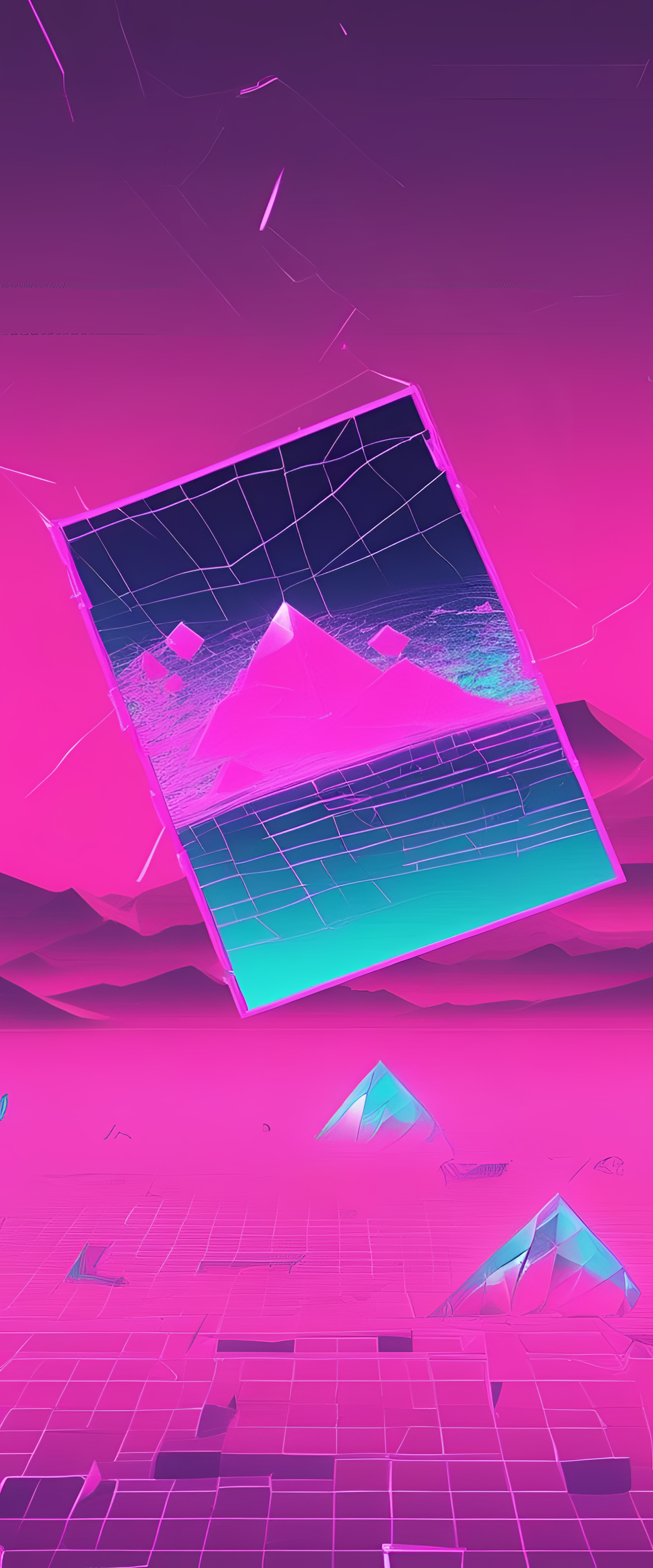 Vaporwave-inspired broken screen phone wallpaper.