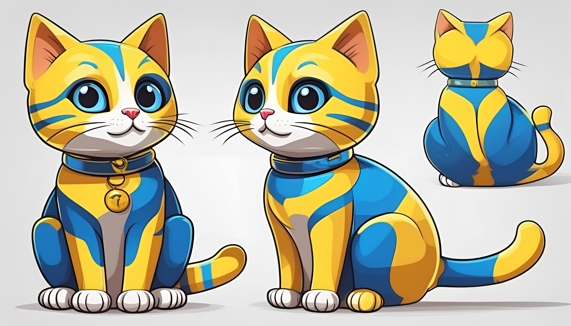 Colorful cartoon cat with blue and yellow tones