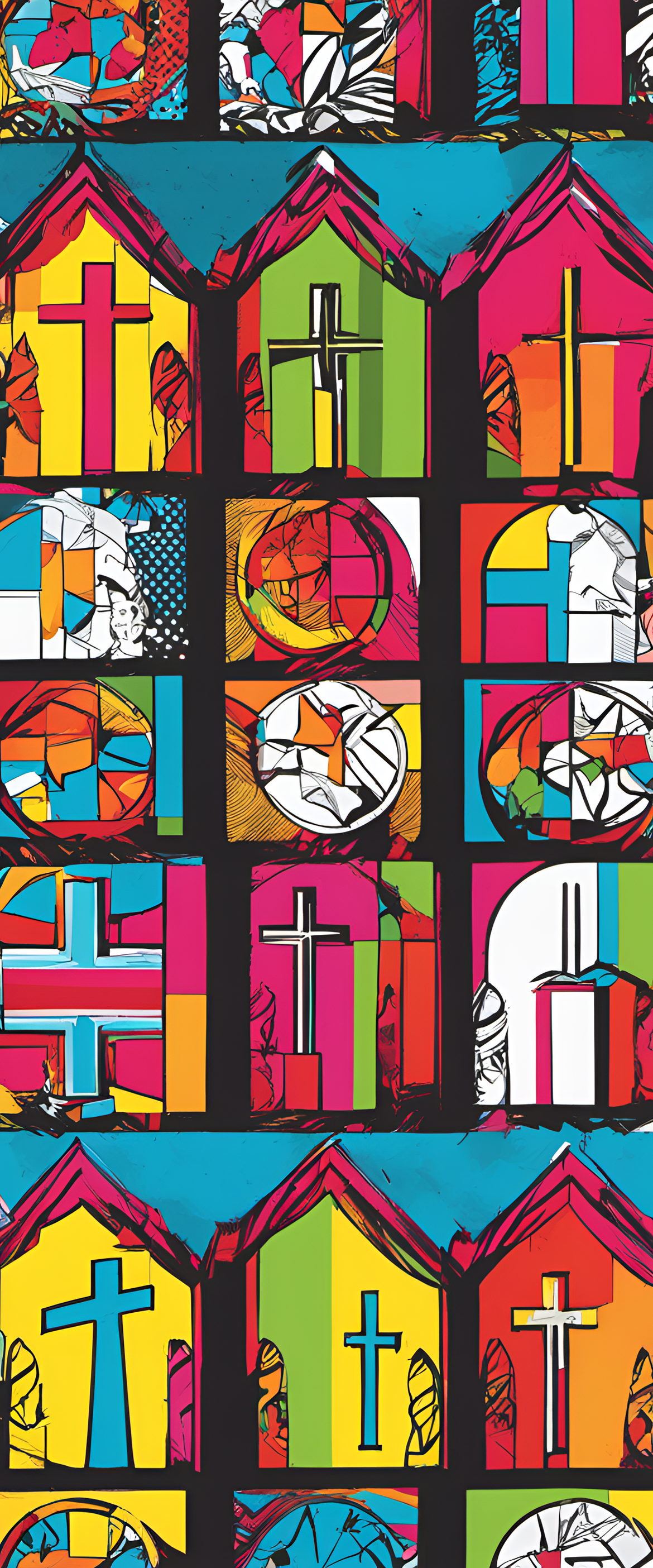 Colorful and bold Christian wallpaper featuring pop art design.