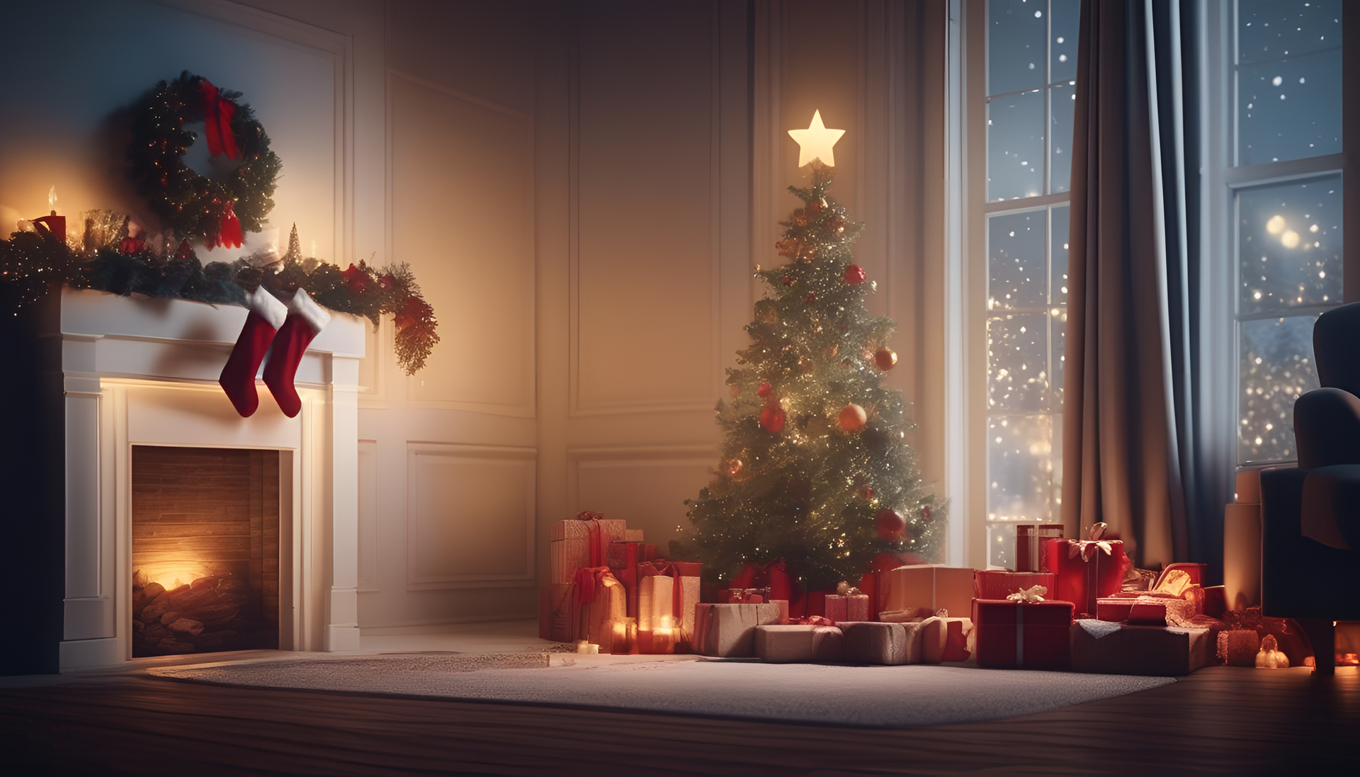 Festive holiday scene with cinematic lighting.