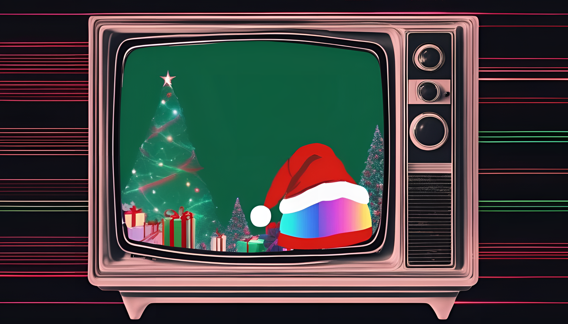 Christmas aesthetic with vintage TV glitch effect wallpaper.