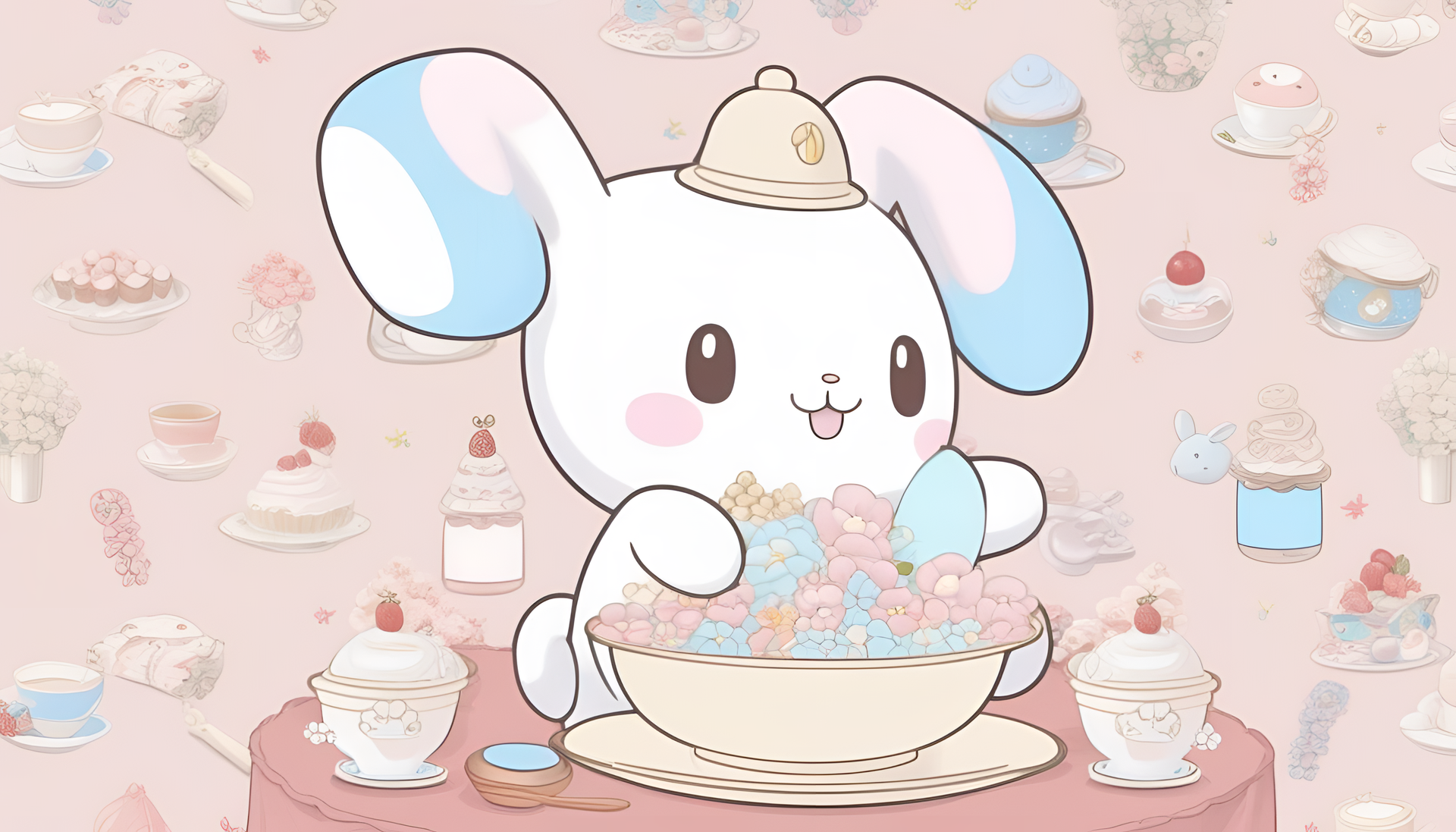 Cinnamoroll rabbit character on a matte desktop wallpaper