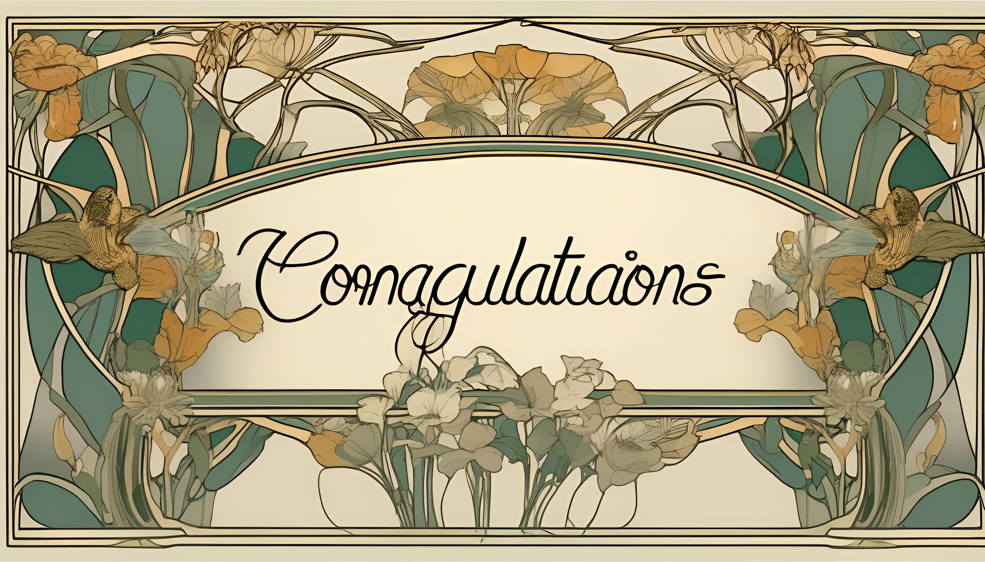 Decorative art nouveau design with the word Congratulations in vibrant colors.