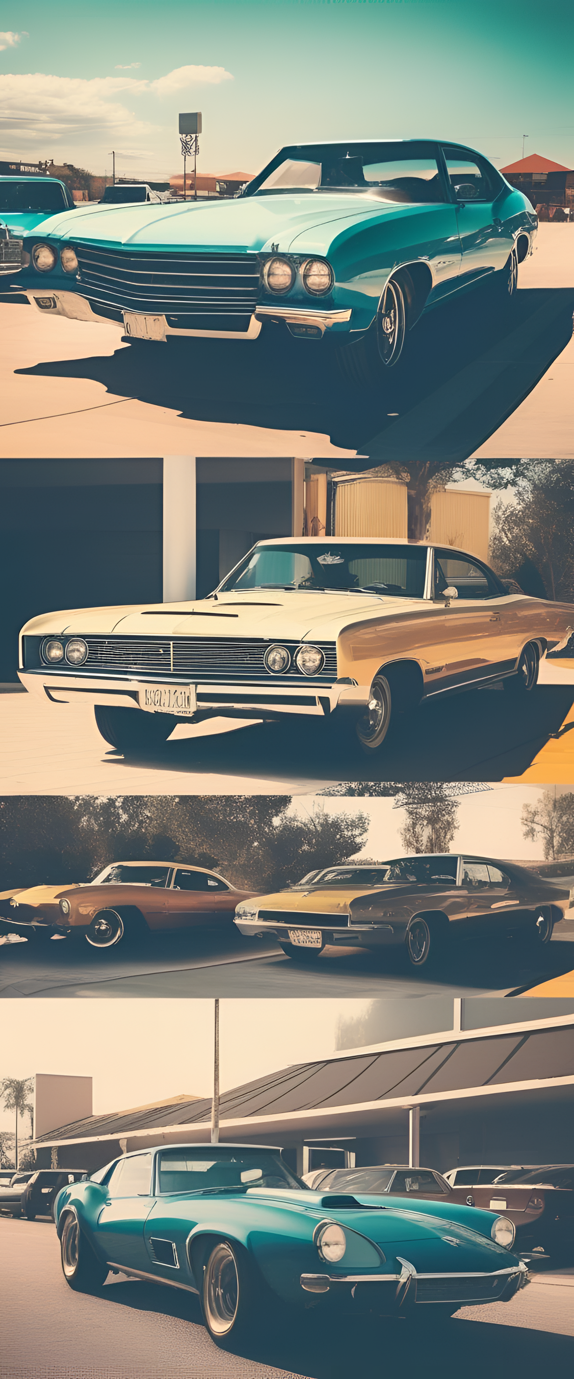 Vintage-inspired wallpaper featuring a collection of cool cars.