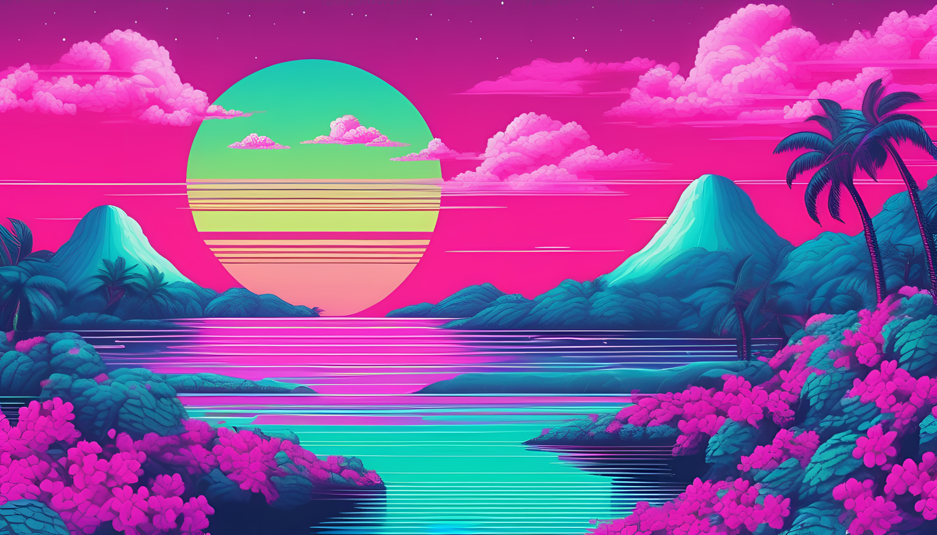 Vibrant vaporwave-inspired cross artwork.