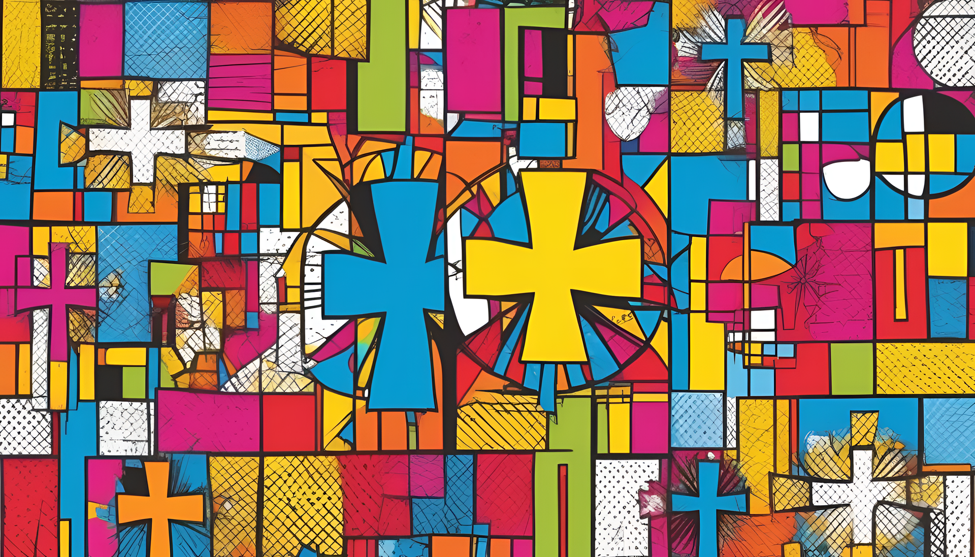 Vibrant pop art cross against a gradient background.