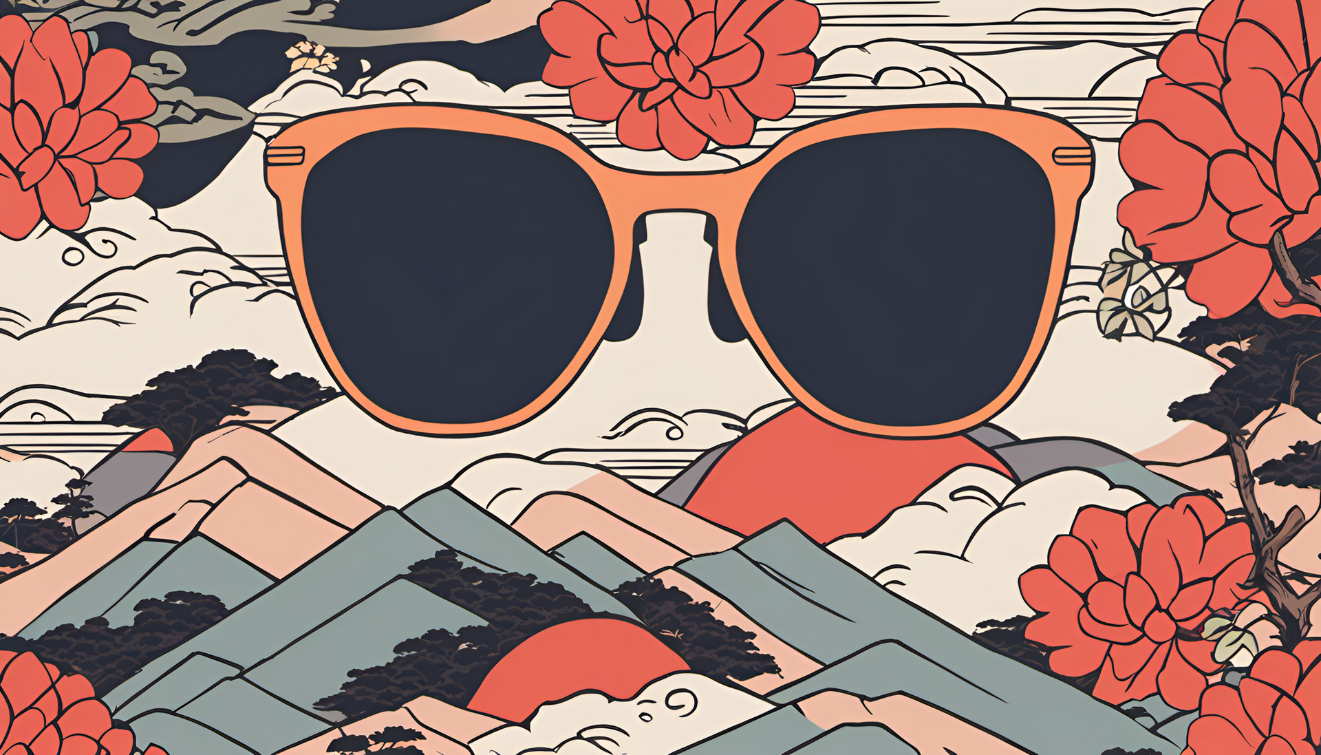 A cute Ukiyo-e style artwork with sunglasses.