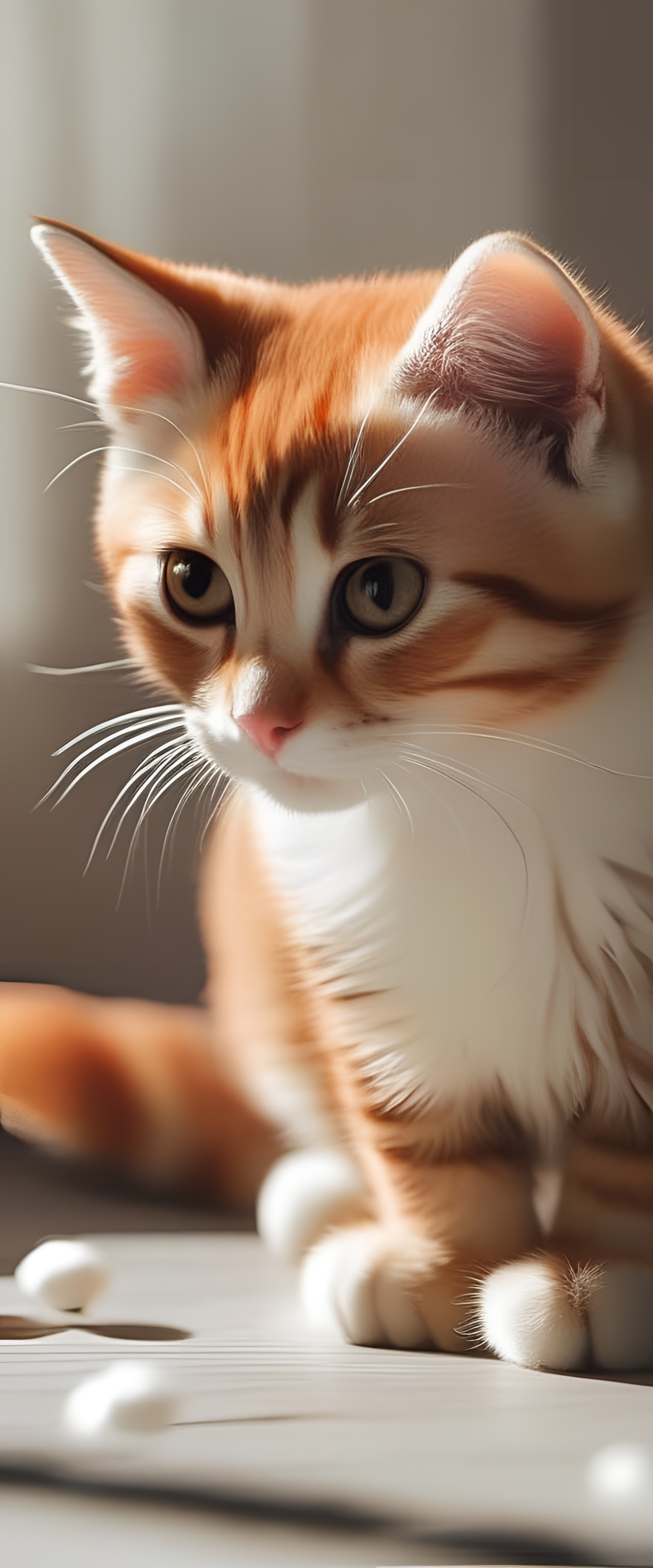 Cute cat sitting on a colorful background.