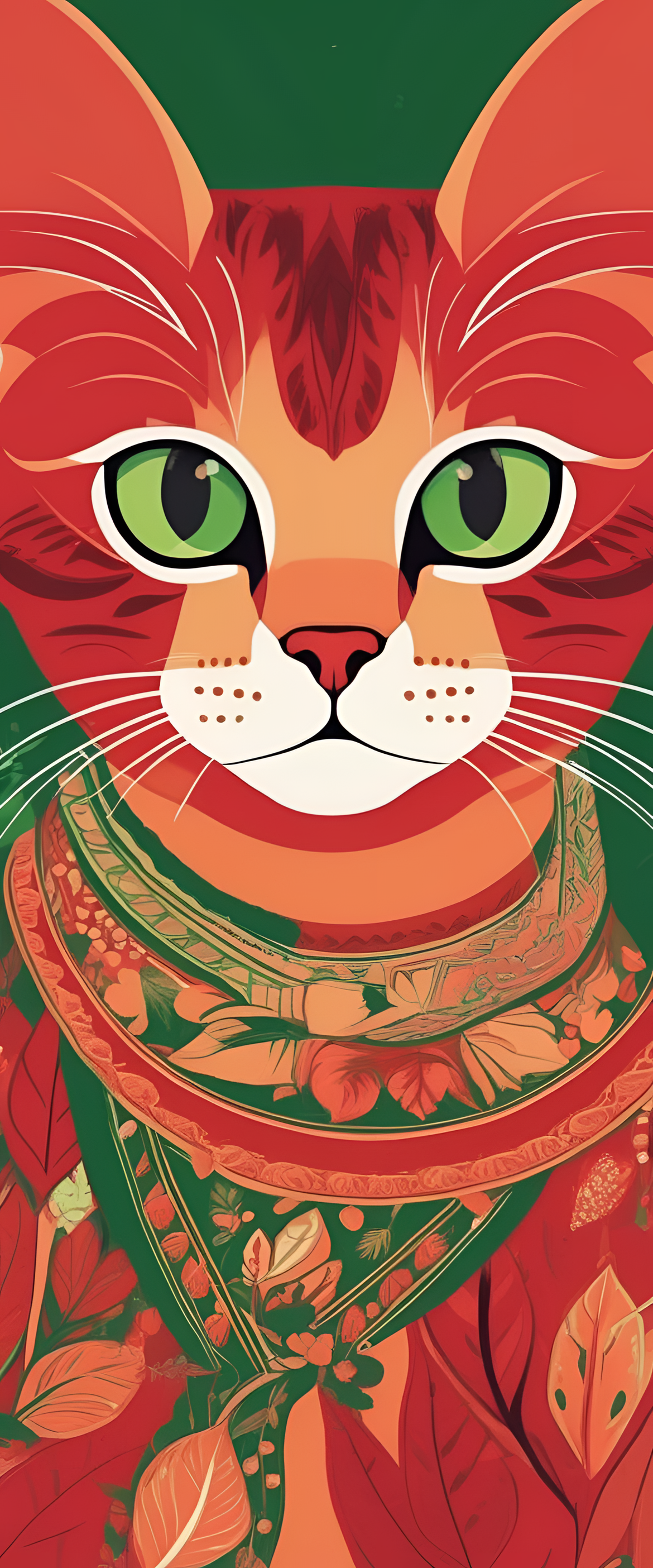 Adorable red and green cat wallpaper.