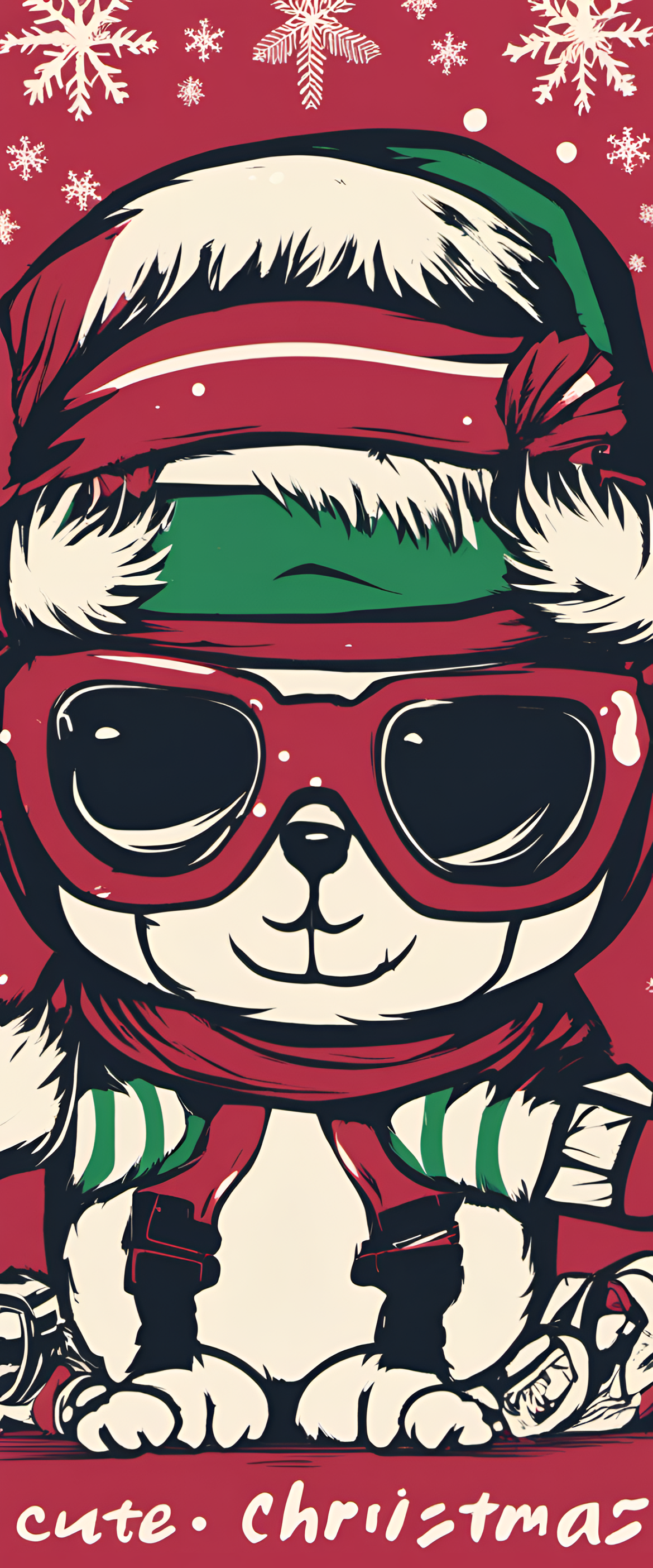 A festive Christmas wallpaper featuring cute glasses-wearing characters with punk rock vibes.