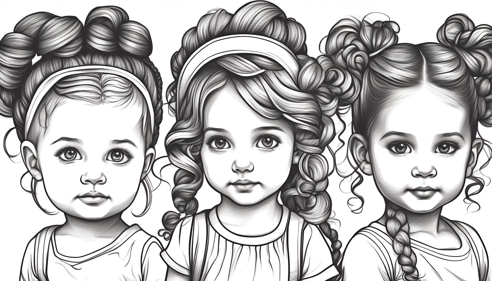 Nursery wall art of adorable, detailed hairstyles.