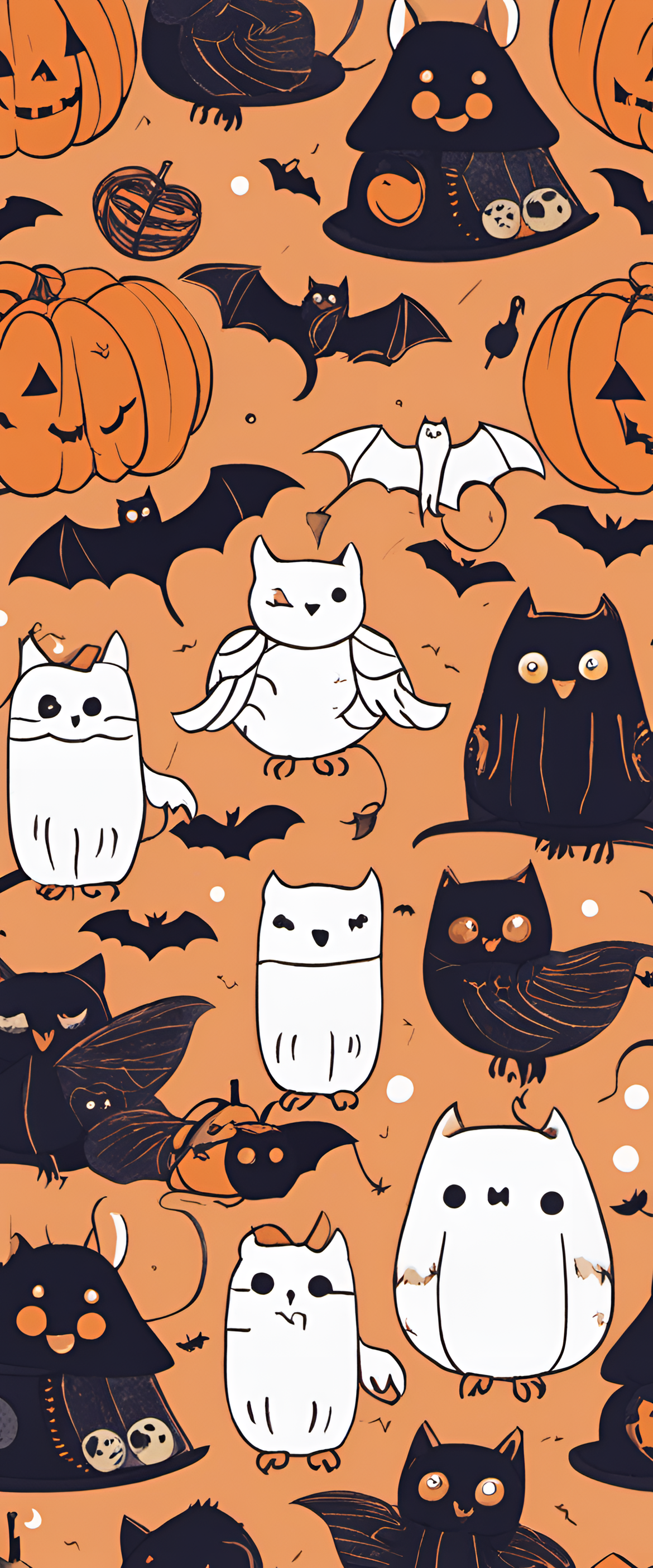 Cute Halloween-themed wallpaper with adorable characters.