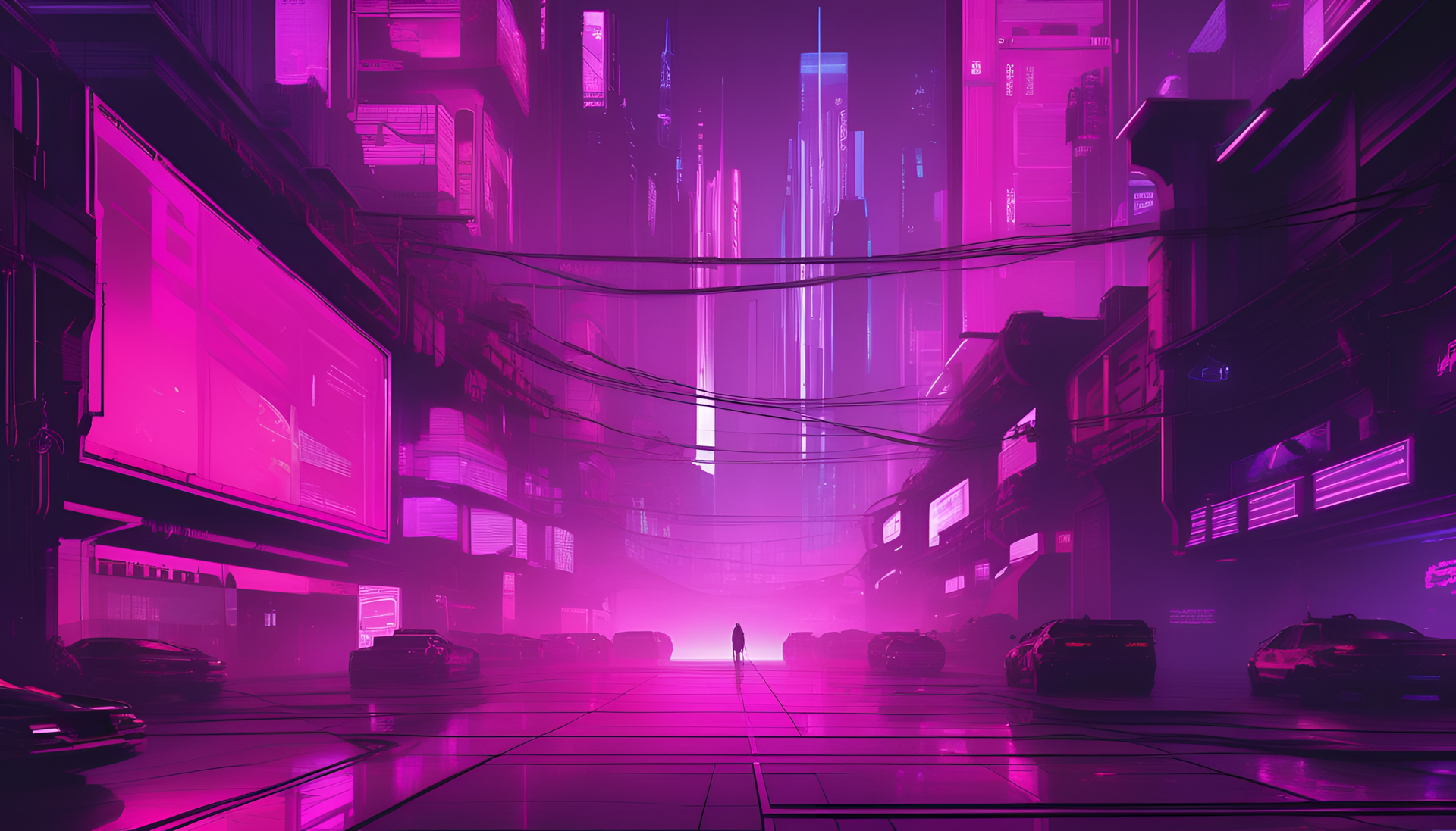 Vibrant pink and purple cyberpunk wallpaper