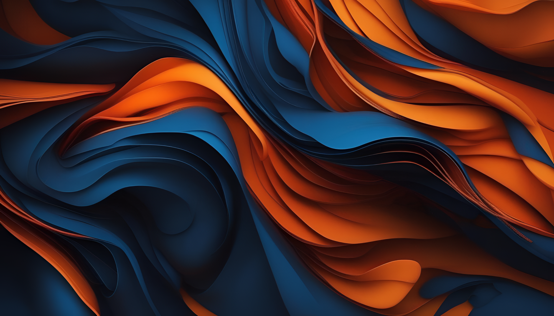 Vibrant blue and orange colors on a dark background.