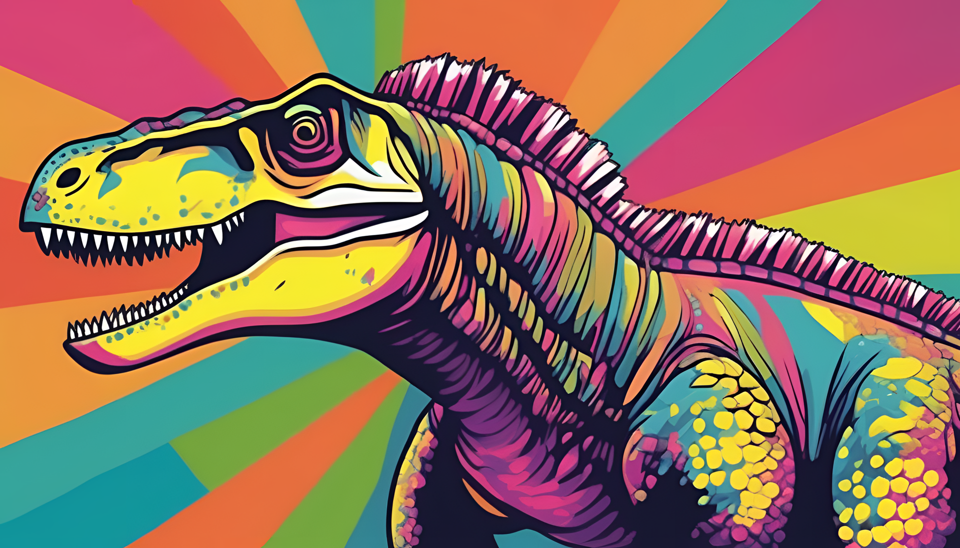 Colorful dinosaur art on a desktop wallpaper.