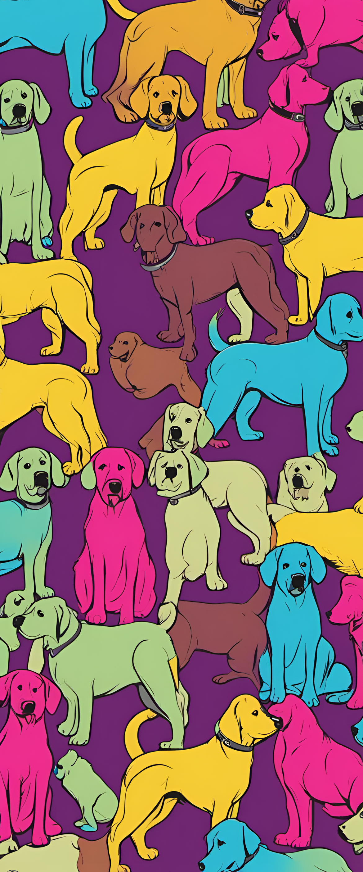 Vibrant and playful dog wallpaper with contrasting colors.