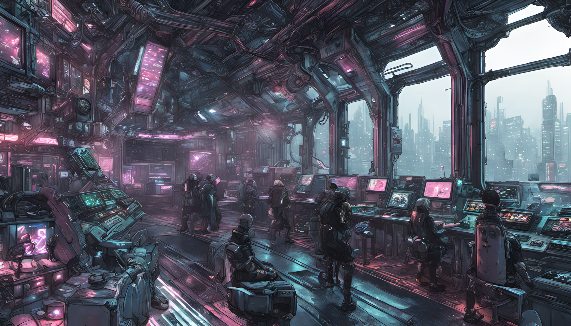 Vibrant cyberpunk cityscape with futuristic buildings and neon lights.