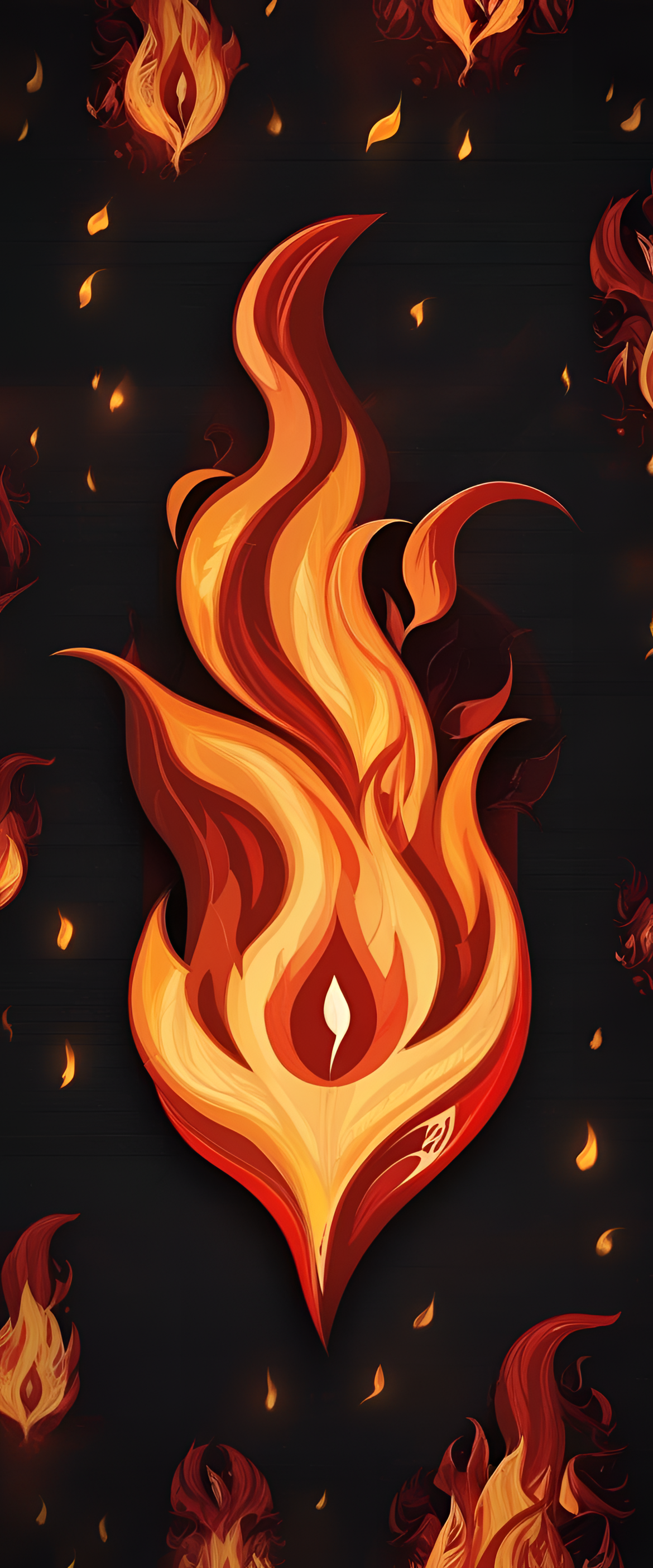 Fiery abstract background with vibrant orange, red, and yellow flames dancing and flickering.