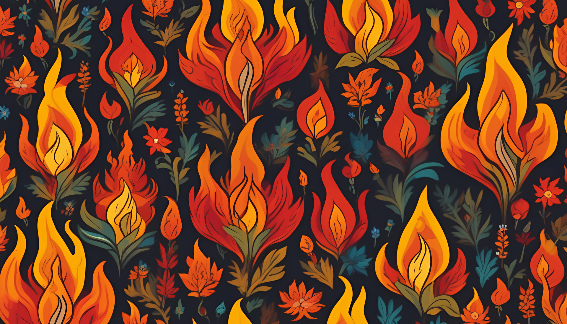 A vibrant abstract artwork inspired by fire, created in a naive art style.