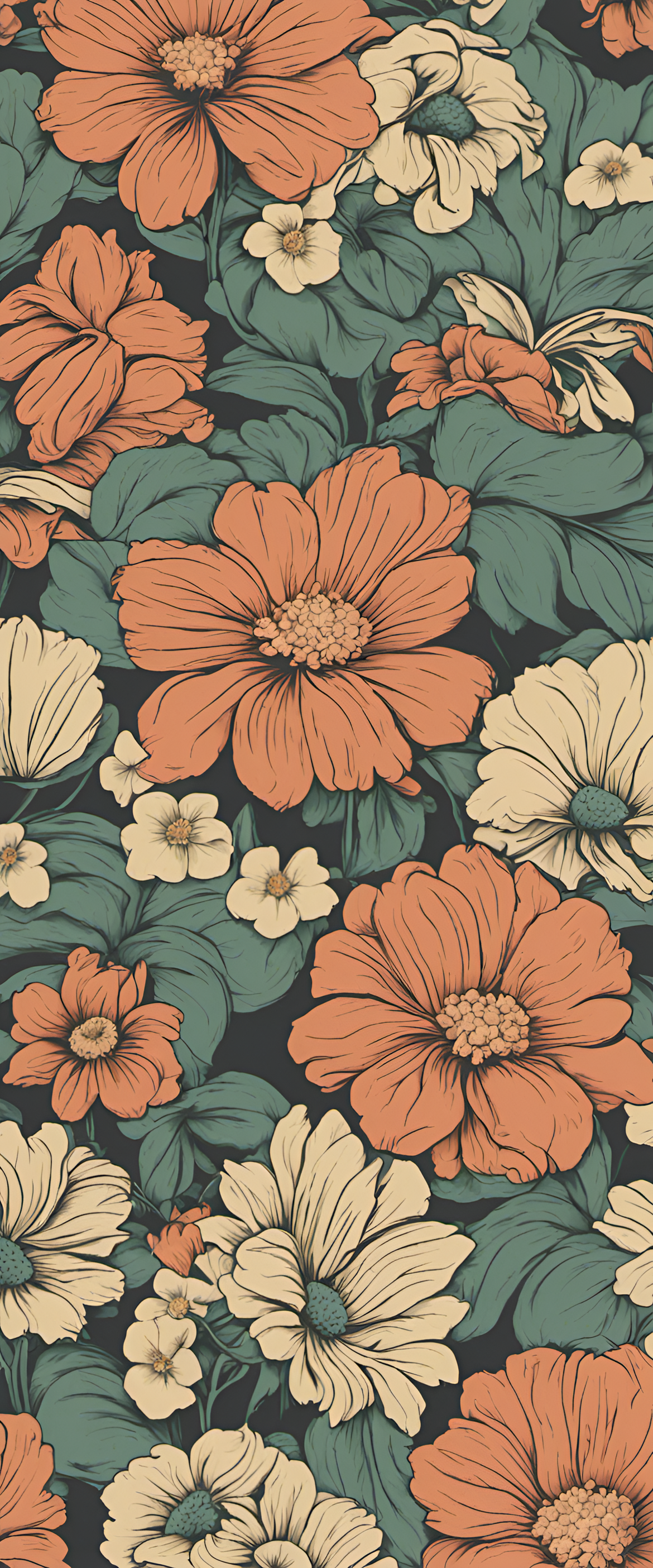 Colorful retro flower pattern wallpaper.