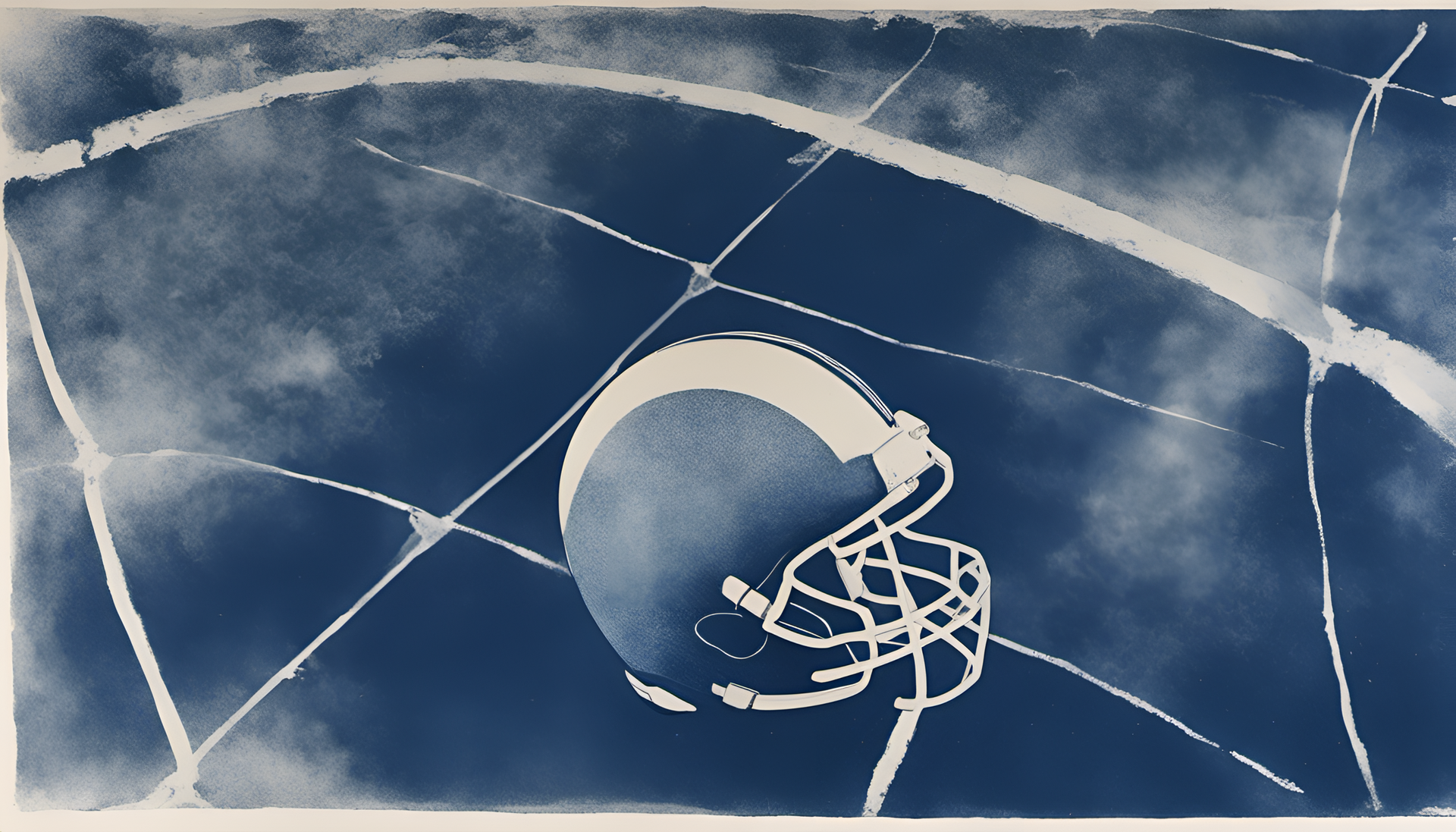 Football ball on a cyanotype print background.