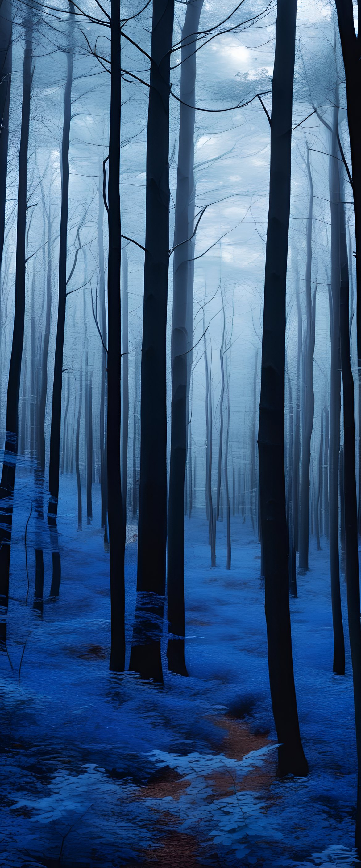 Vibrant blue forest landscape wallpaper.