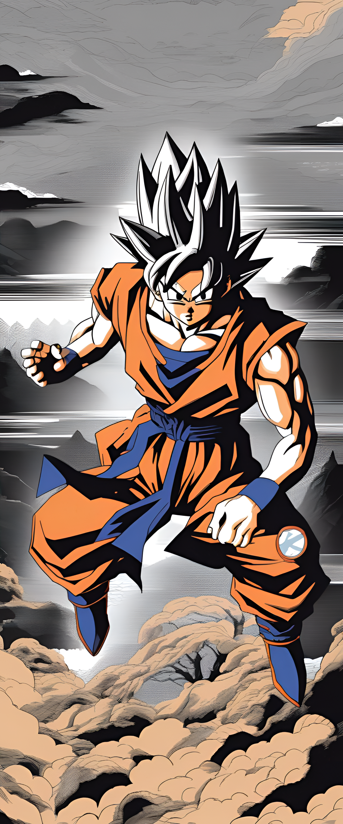 Goku in an action pose, ready for battle.