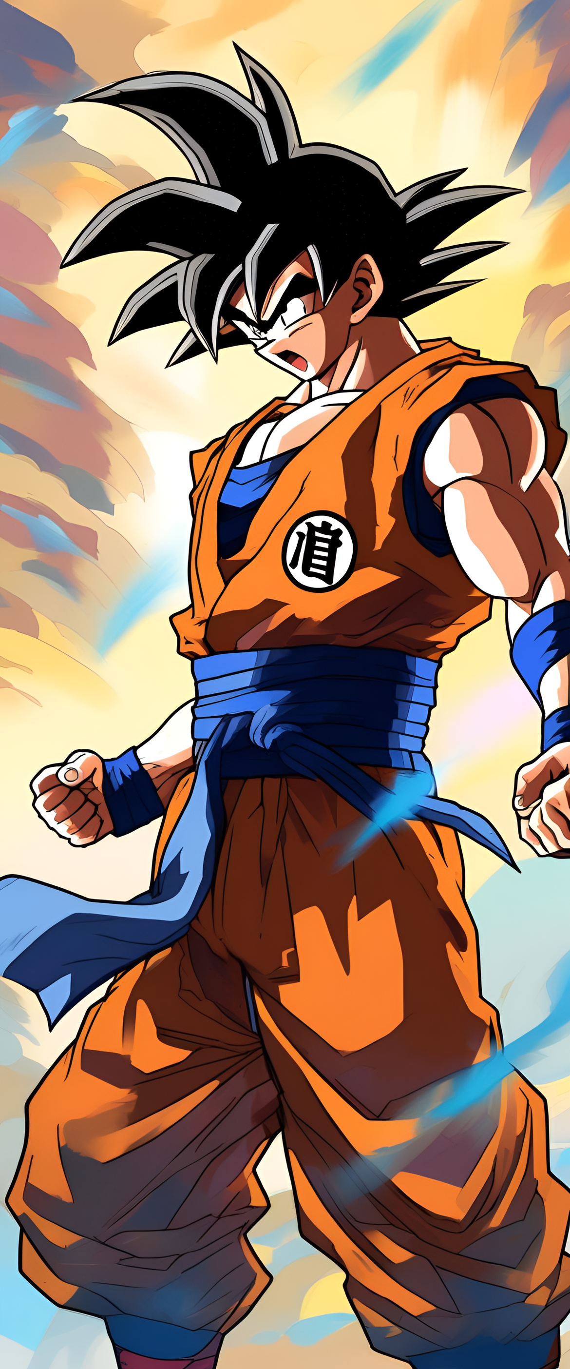 Goku in vibrant brushstrokes, inspired by impressionist art.