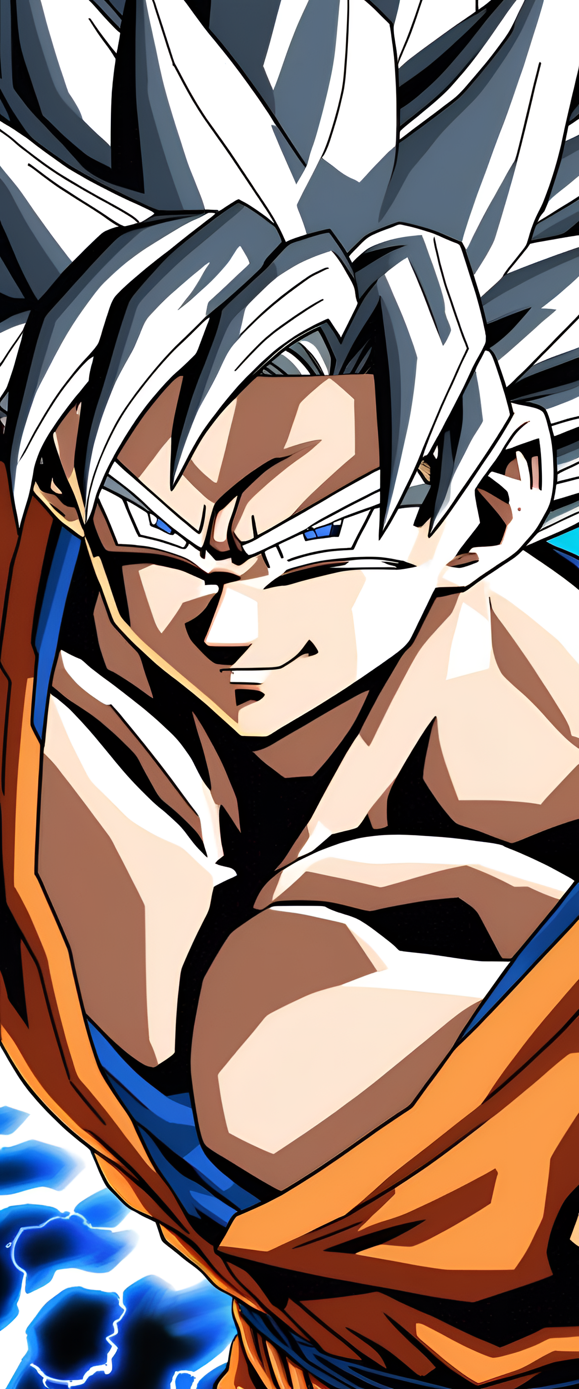 Goku in a powerful martial arts stance, surrounded by flowing energy.