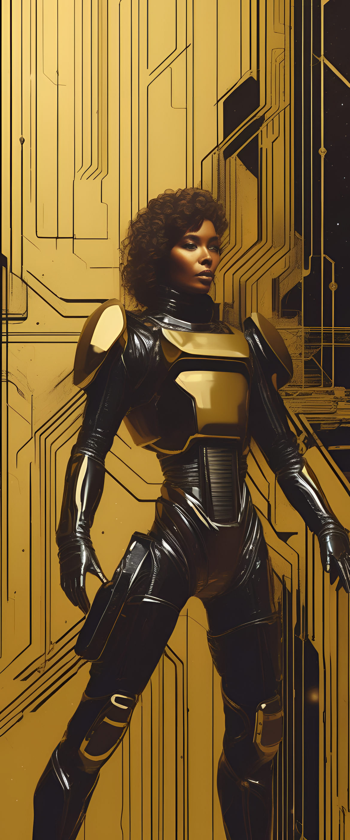 Golden retro sci-fi wallpaper